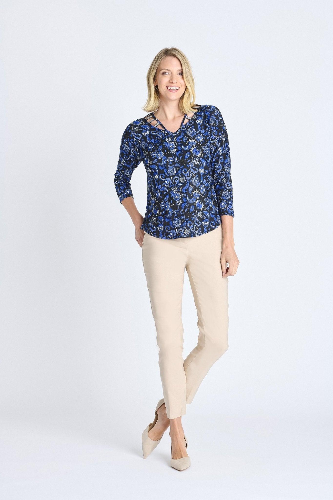 V-Neck 3/4 Sleeve Cutout Top Product Image