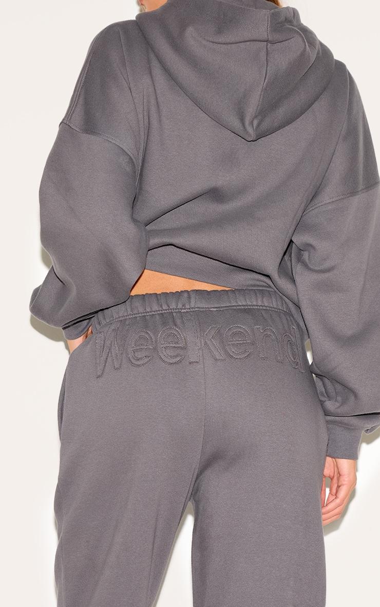 Charcoal Washed Weekend Applique Thin Waistband Cuffed Sweatpants Product Image