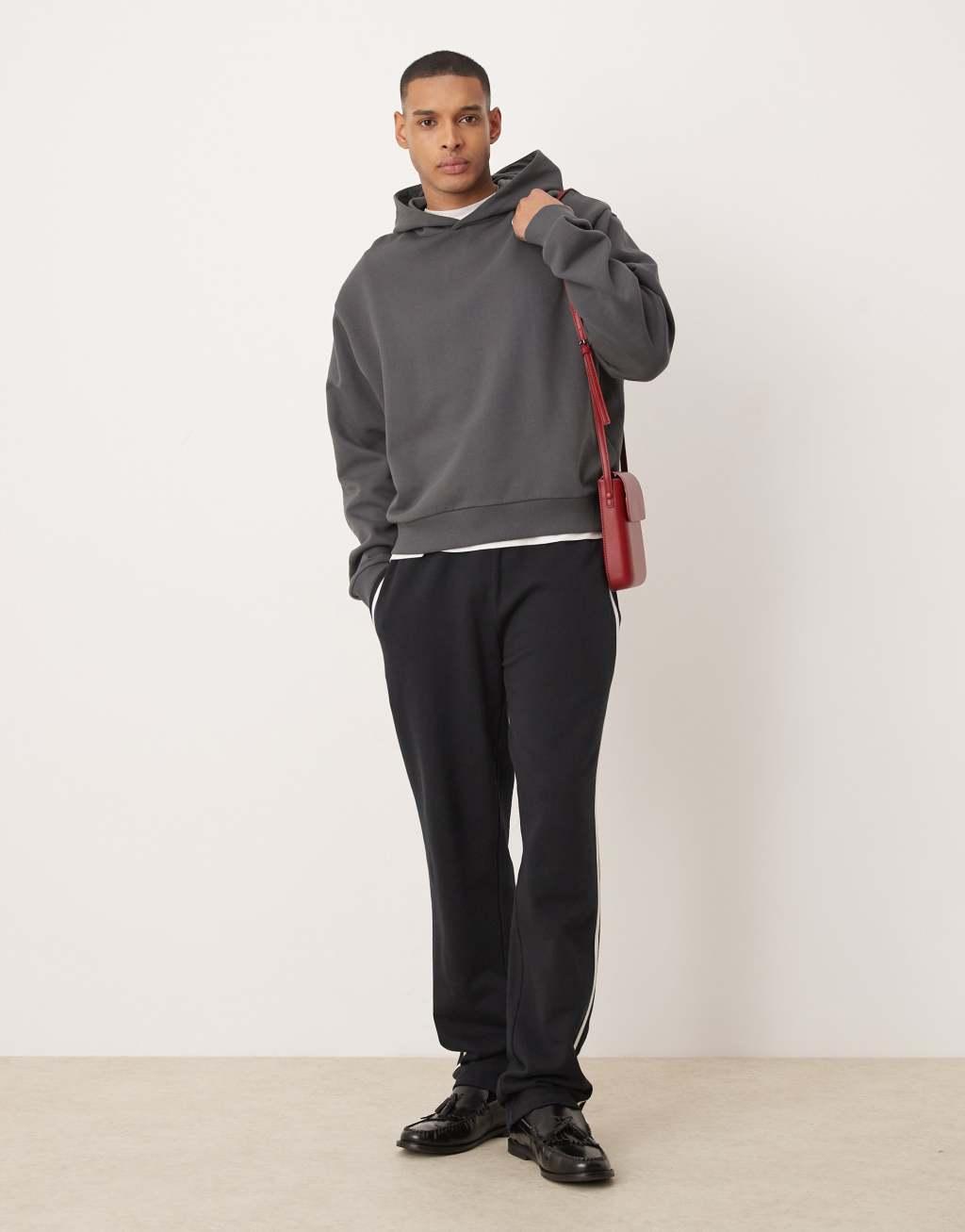 ASOS DESIGN oversized boxy hoodie with back print in charcoal Product Image