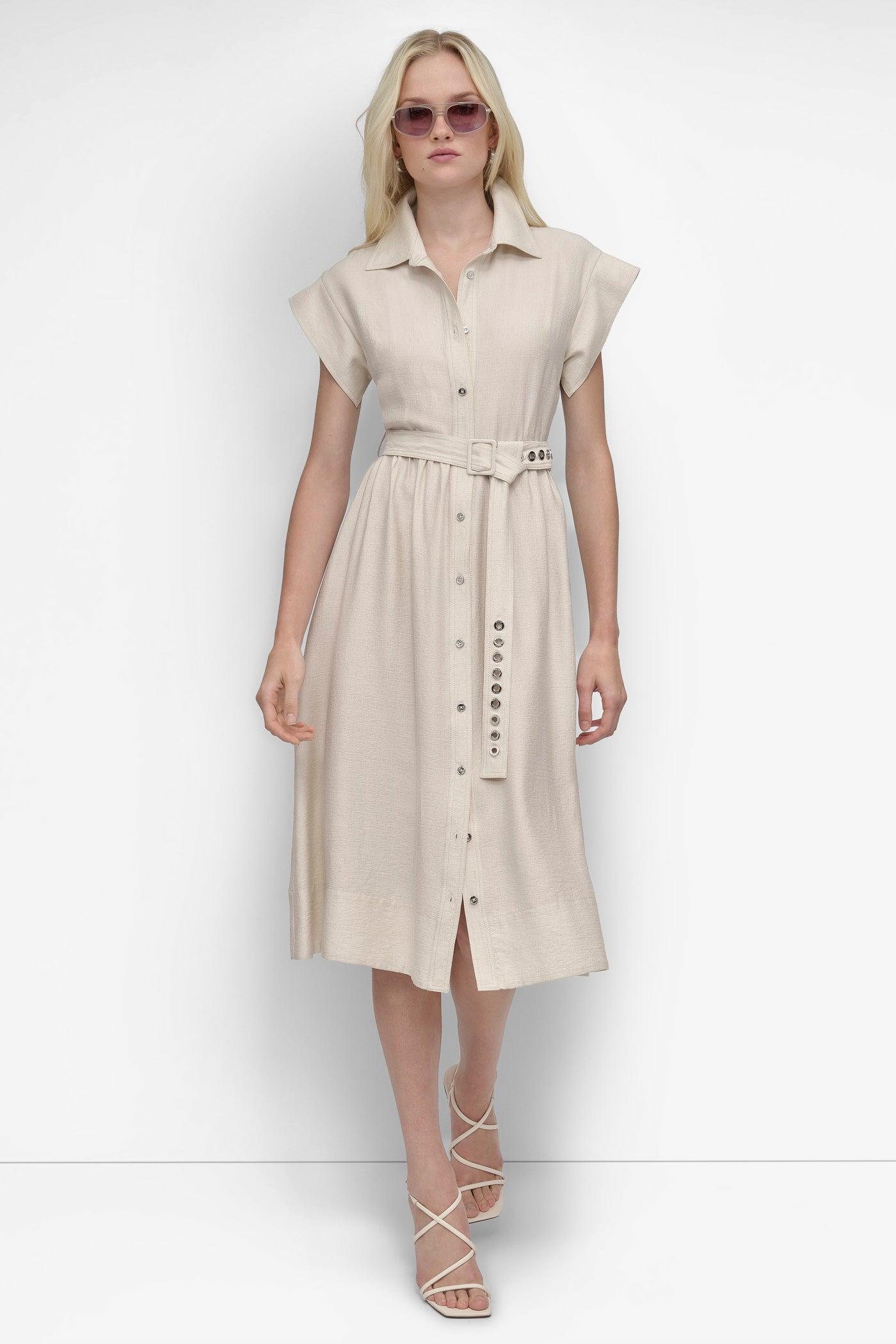 SHIRT DRESS WITH GROMET BELT Product Image