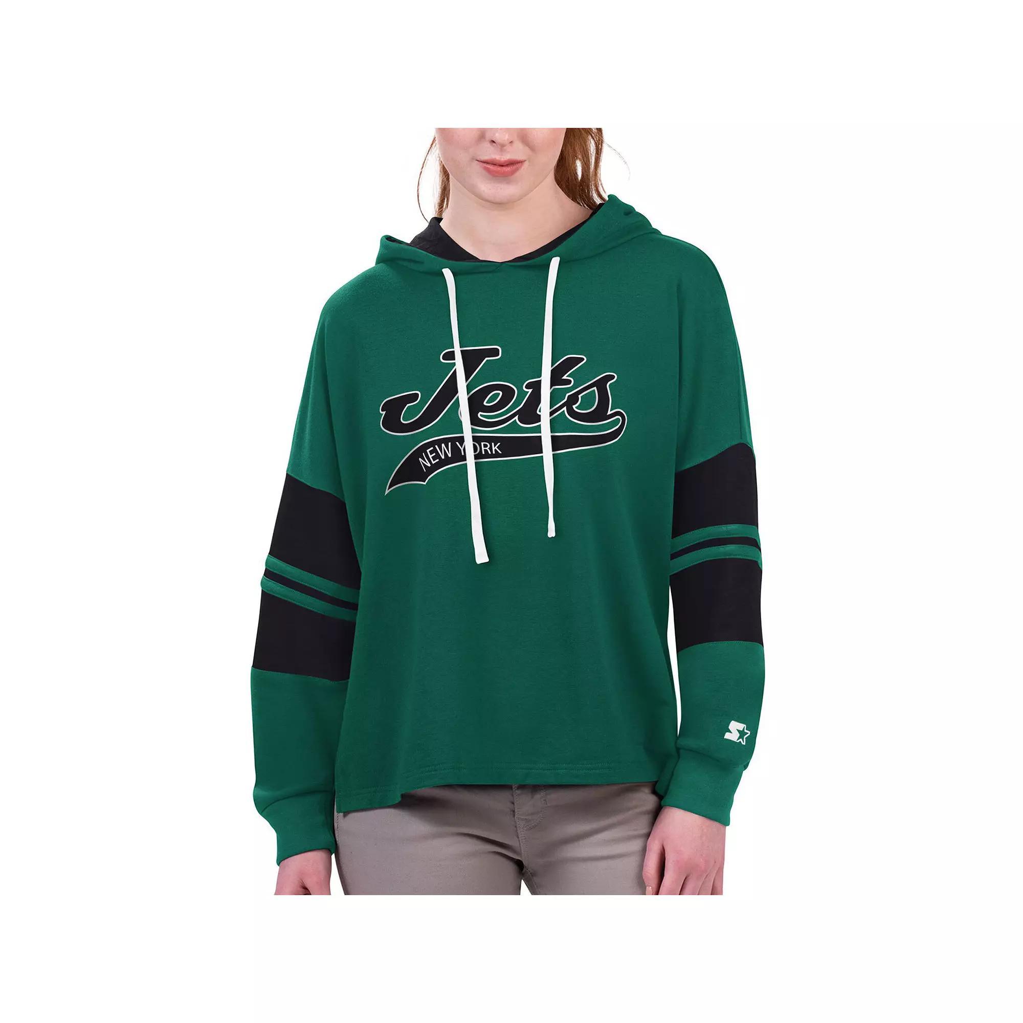 Women's Starter Green New York Jets Bump And Run Long Sleeve Hoodie T-Shirt, Size: Large Product Image