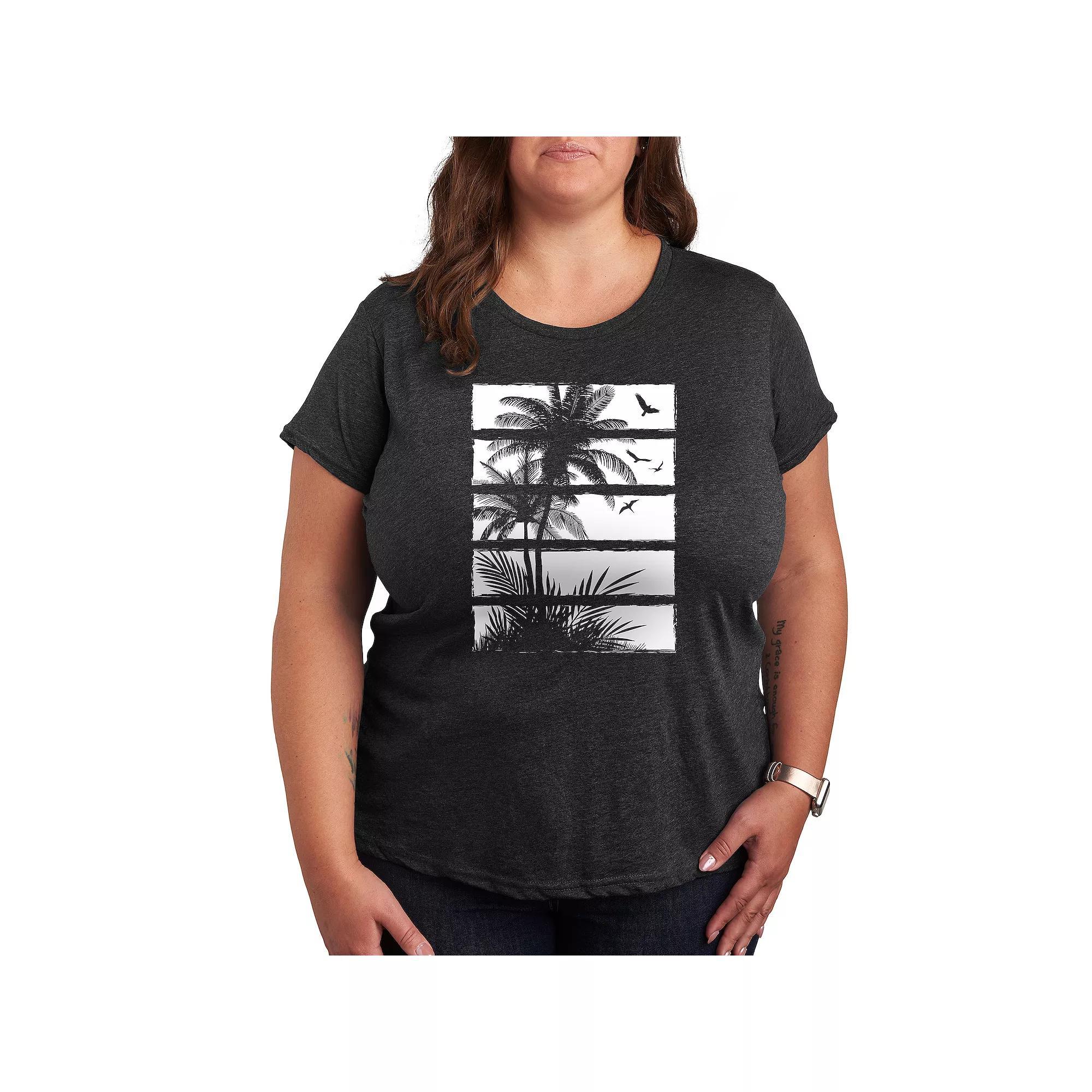 Plus Palm Tree Silhouette Panels Graphic Tee, Womens Product Image