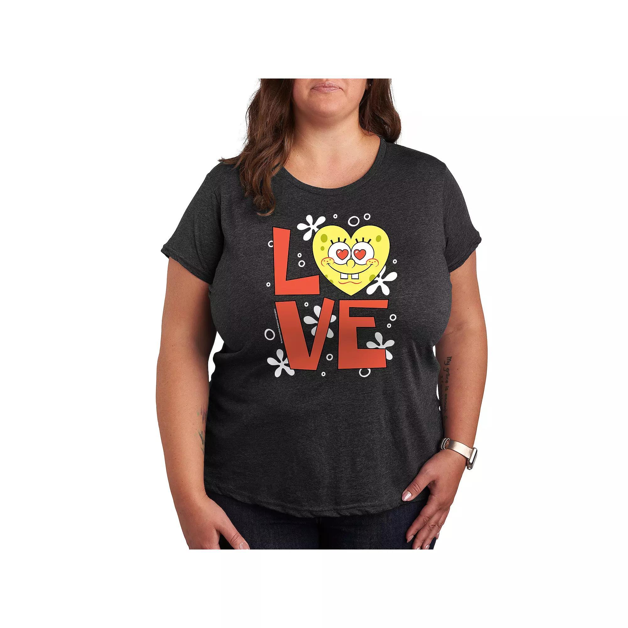 Plus Size SpongeBob Squarepants Love Heart Graphic Tee, Womens Heather Grey Product Image