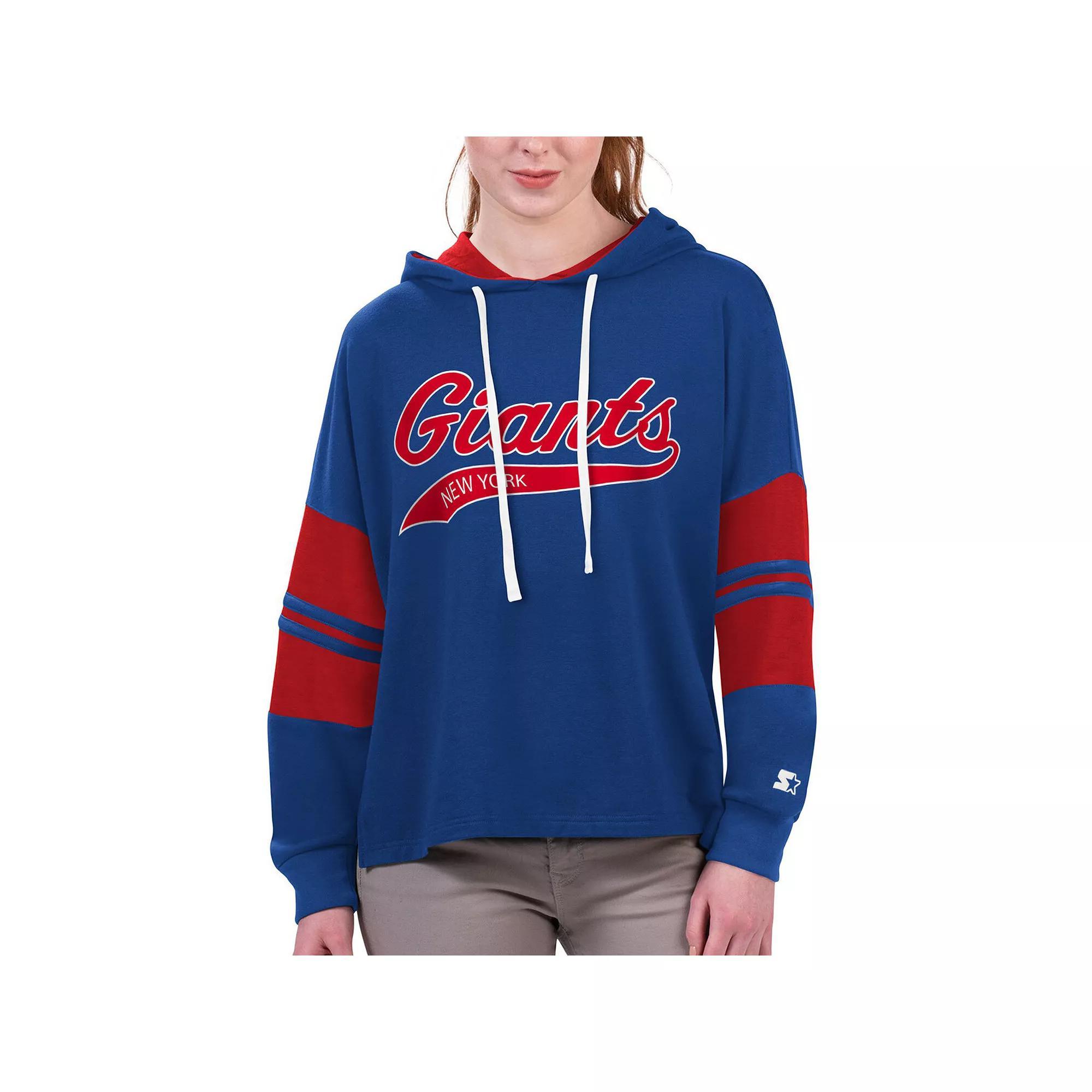 Women's Starter Royal New York Giants Bump And Run Long Sleeve Hoodie T-Shirt, Size: Small, Blue Product Image