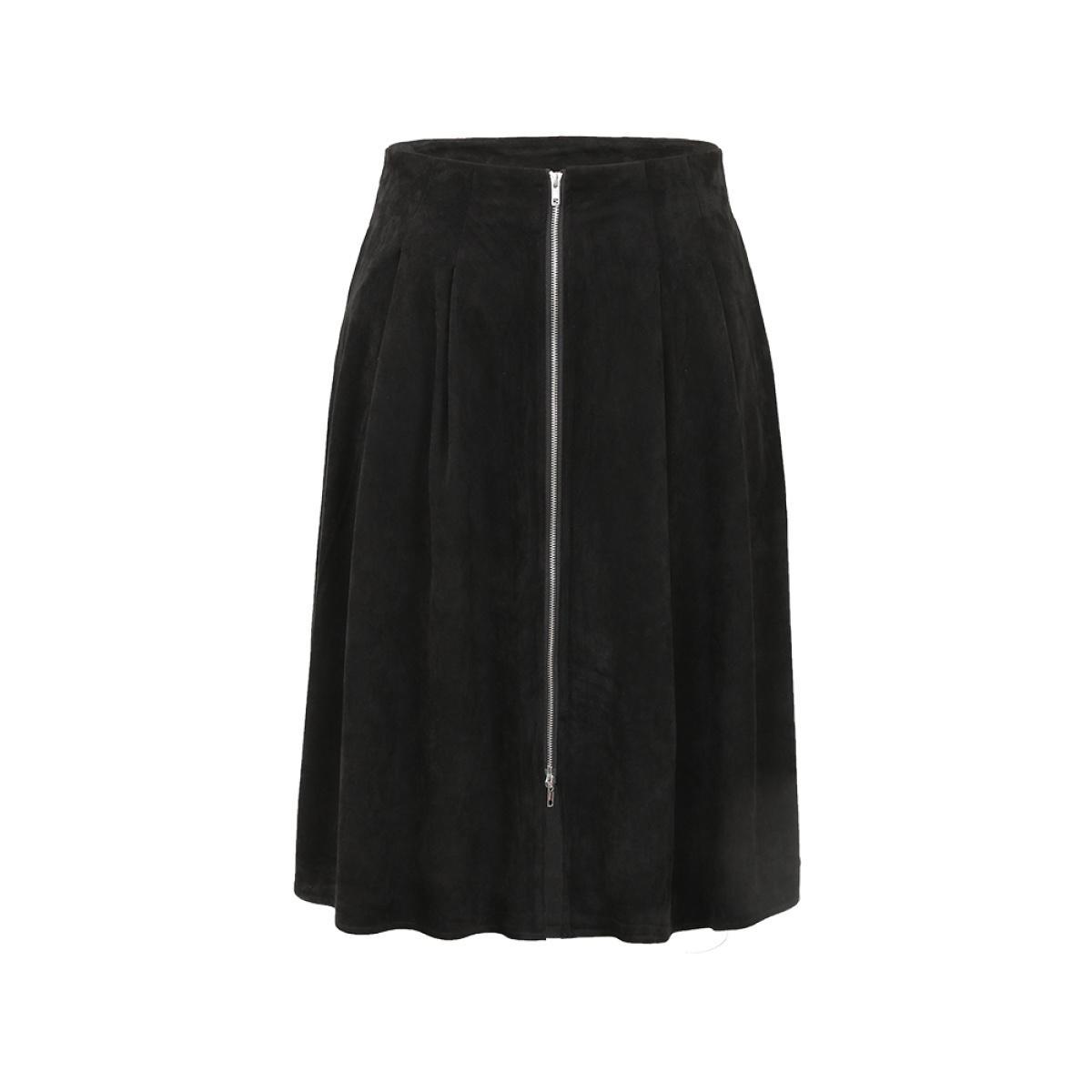 Plus Size Suedette Plain Texture Pocket A-line Skirt Women Black Office Texture No stretch Pocket Work Skirts BloomChic 10/M Product Image