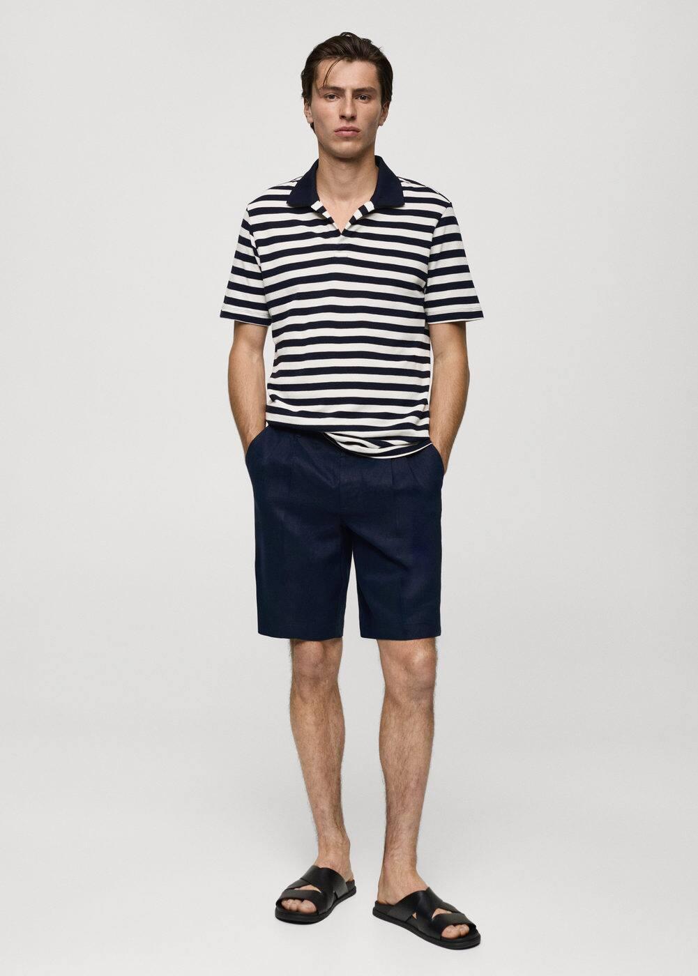 Regular-fit striped piqué cotton polo shirt - Men | MANGO USA Product Image