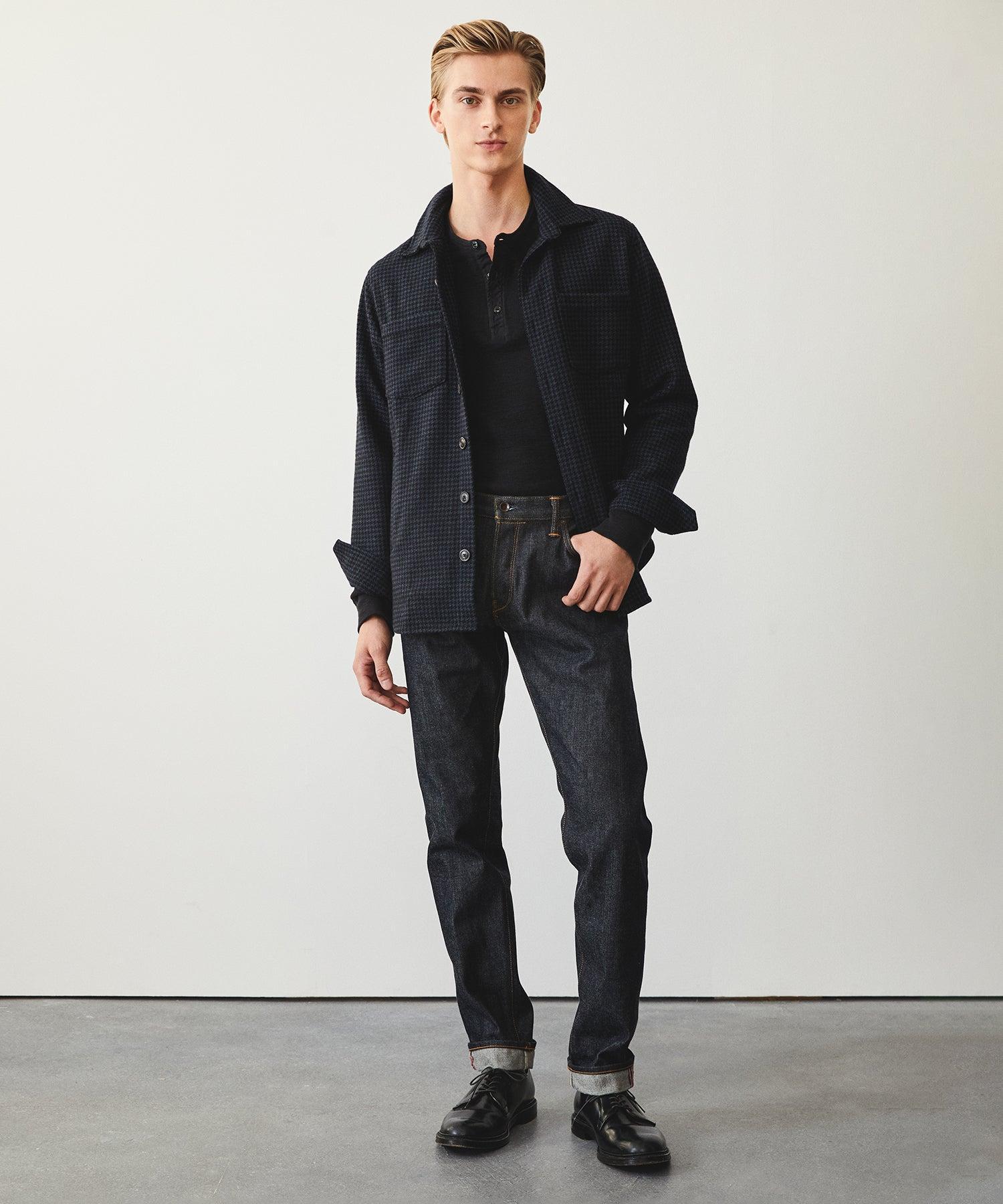 Houndstooth Cashmere Shirt Jacket in Navy Product Image