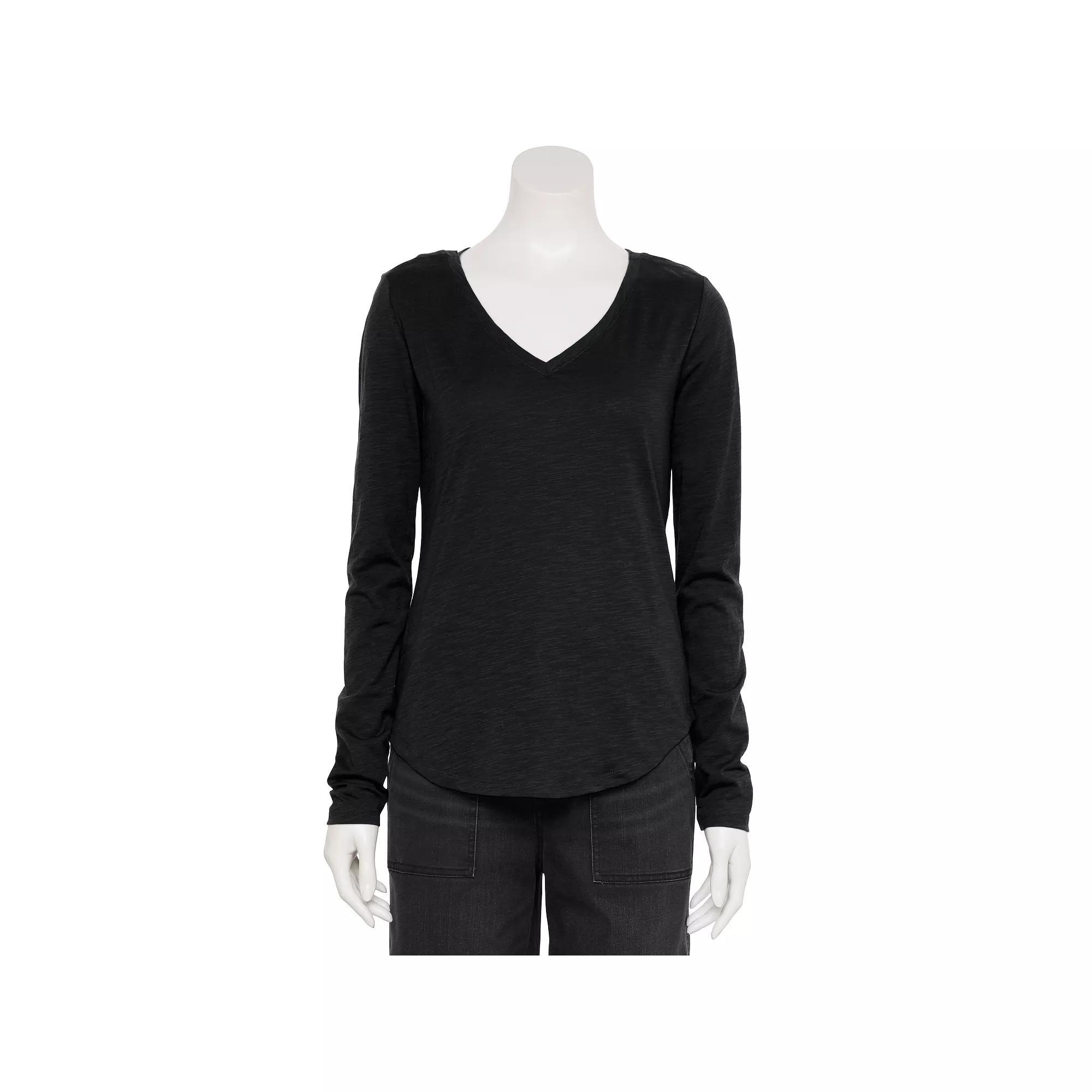 Womens Sonoma Goods For Life Adaptive Everyday Long Sleeve V-Neck T-Shirt Restful Purple Product Image