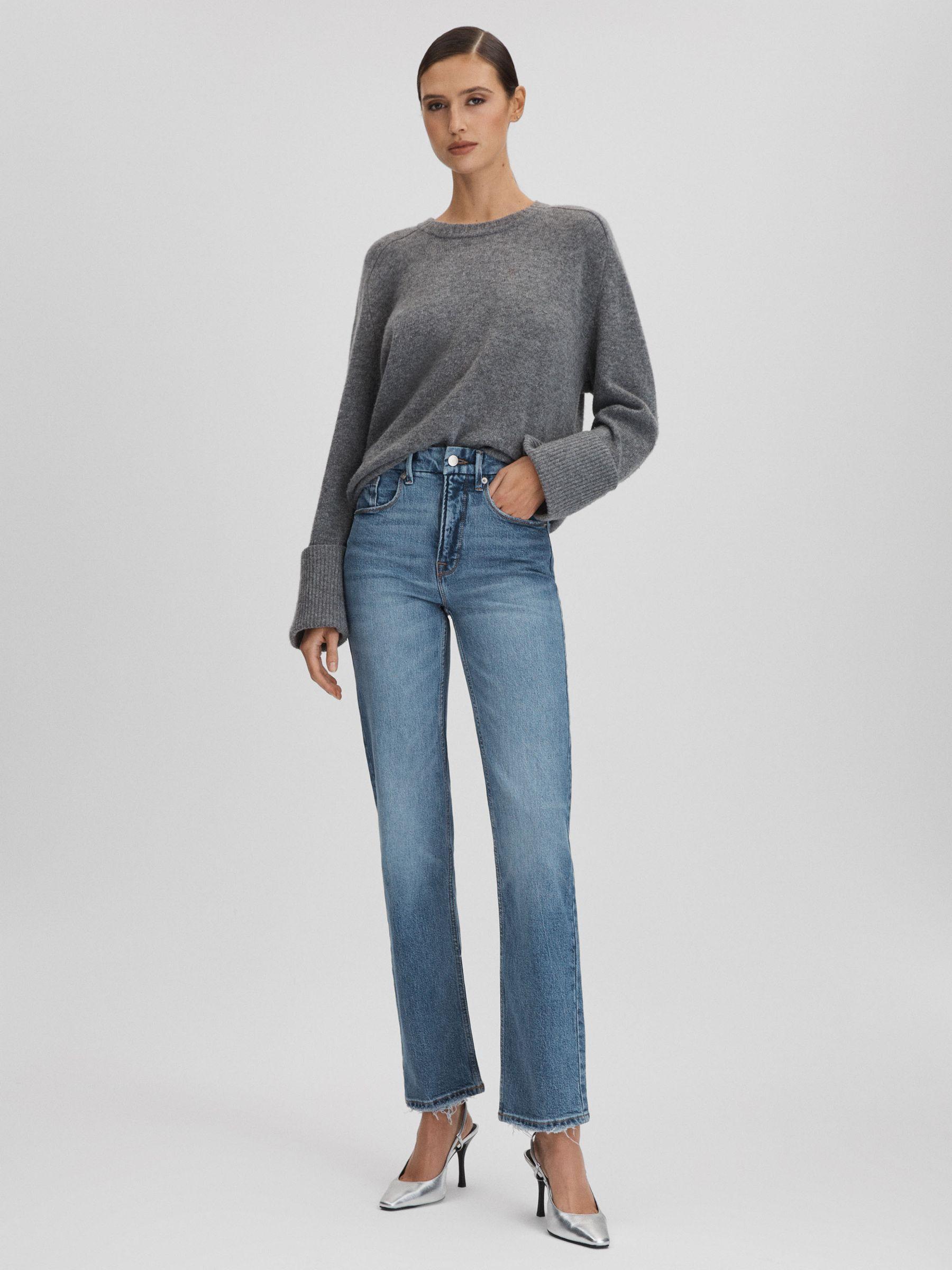Good American Distressed Straight Leg Jeans in Indigo Product Image
