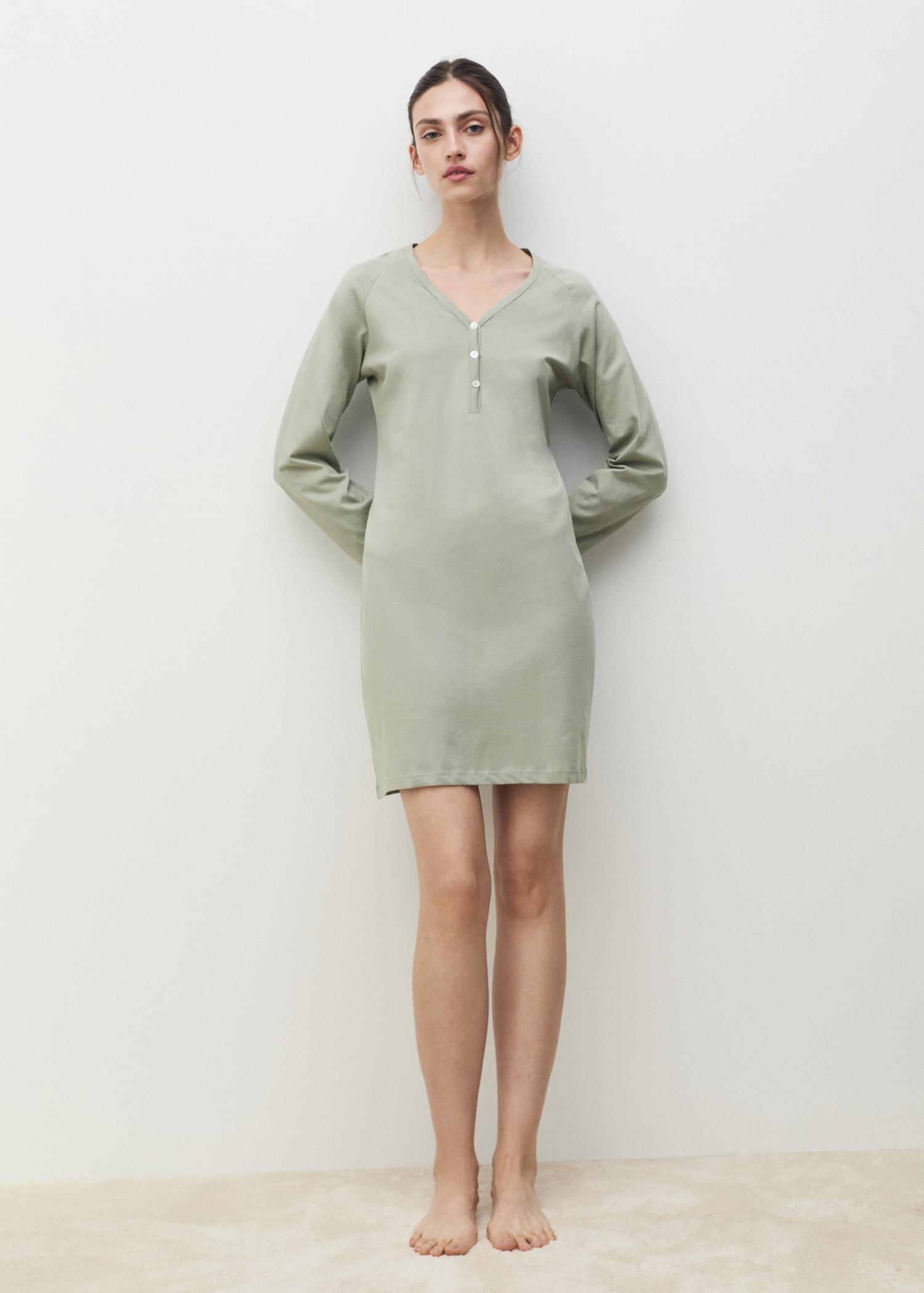 Cotton V-neck nightgown - Women | MANGO USA Product Image