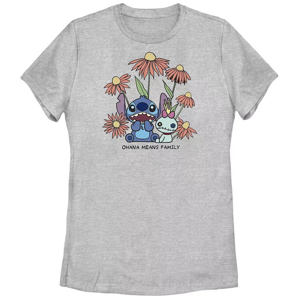 Disney's Lilo & Stitch Women's Ohana Means Family Flowers Tee, Girl's, Size: Medium, Athletic Grey Product Image