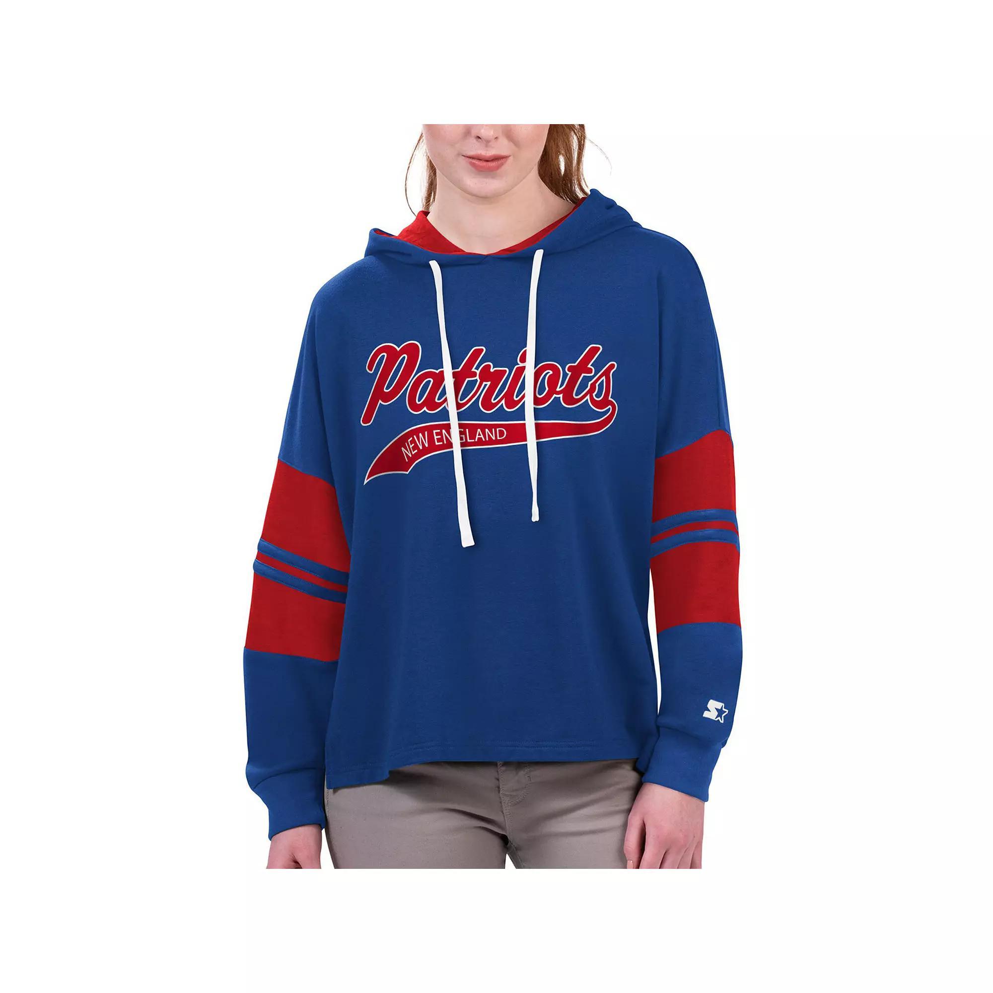 Women's Starter Royal New England Patriots Bump And Run Long Sleeve Hoodie T-Shirt, Size: Small, Blue Product Image