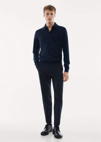 Mango Mens 100% Merino Wool Long- Sleeved Polo Shirt Product Image