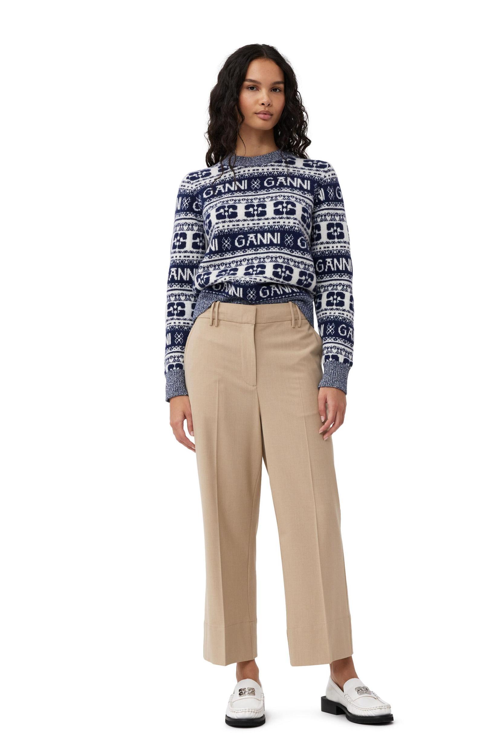 Beige Drapey Melange Cropped Trousers Product Image