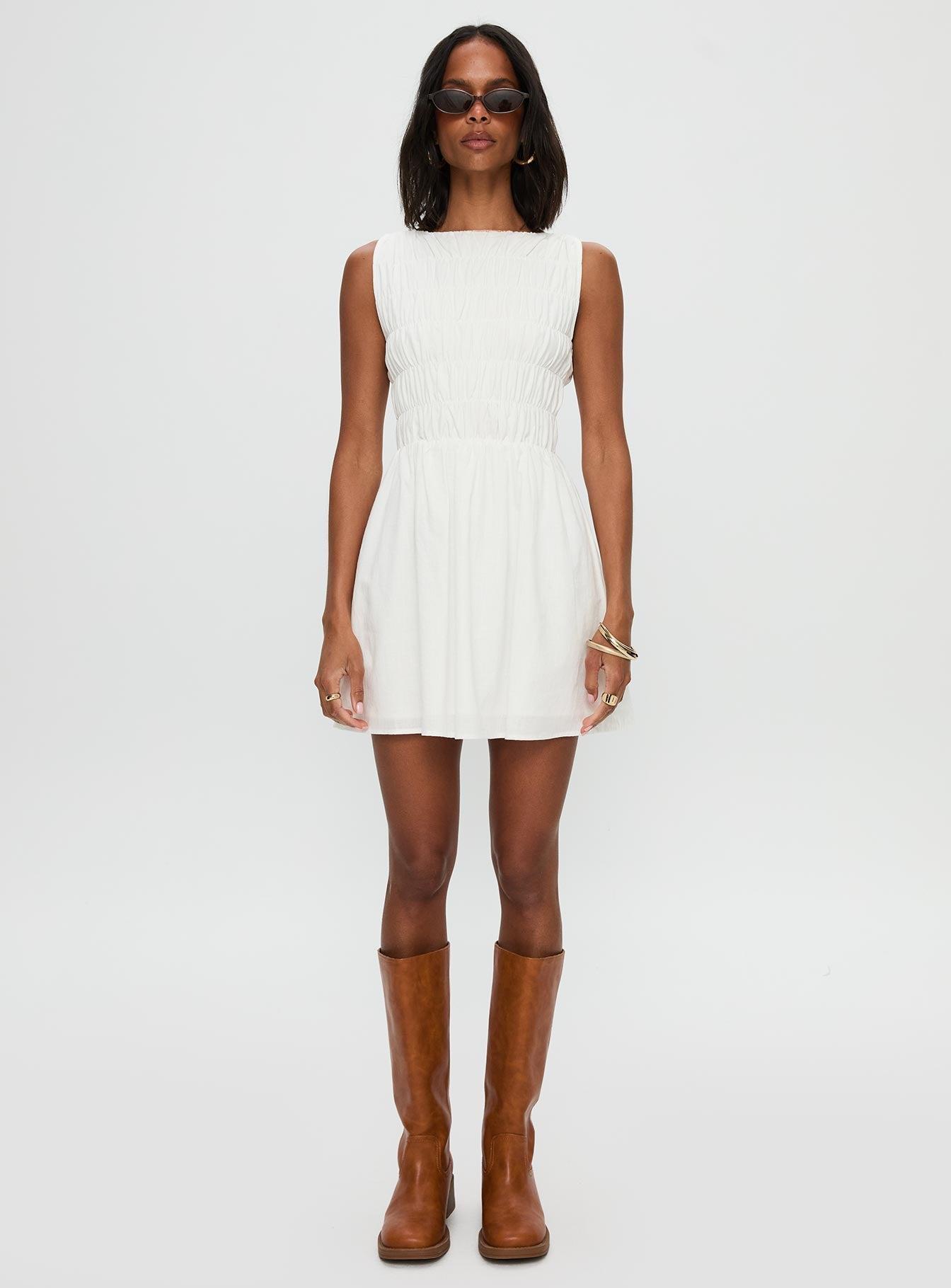 Melona Shirred Mini Dress White Product Image