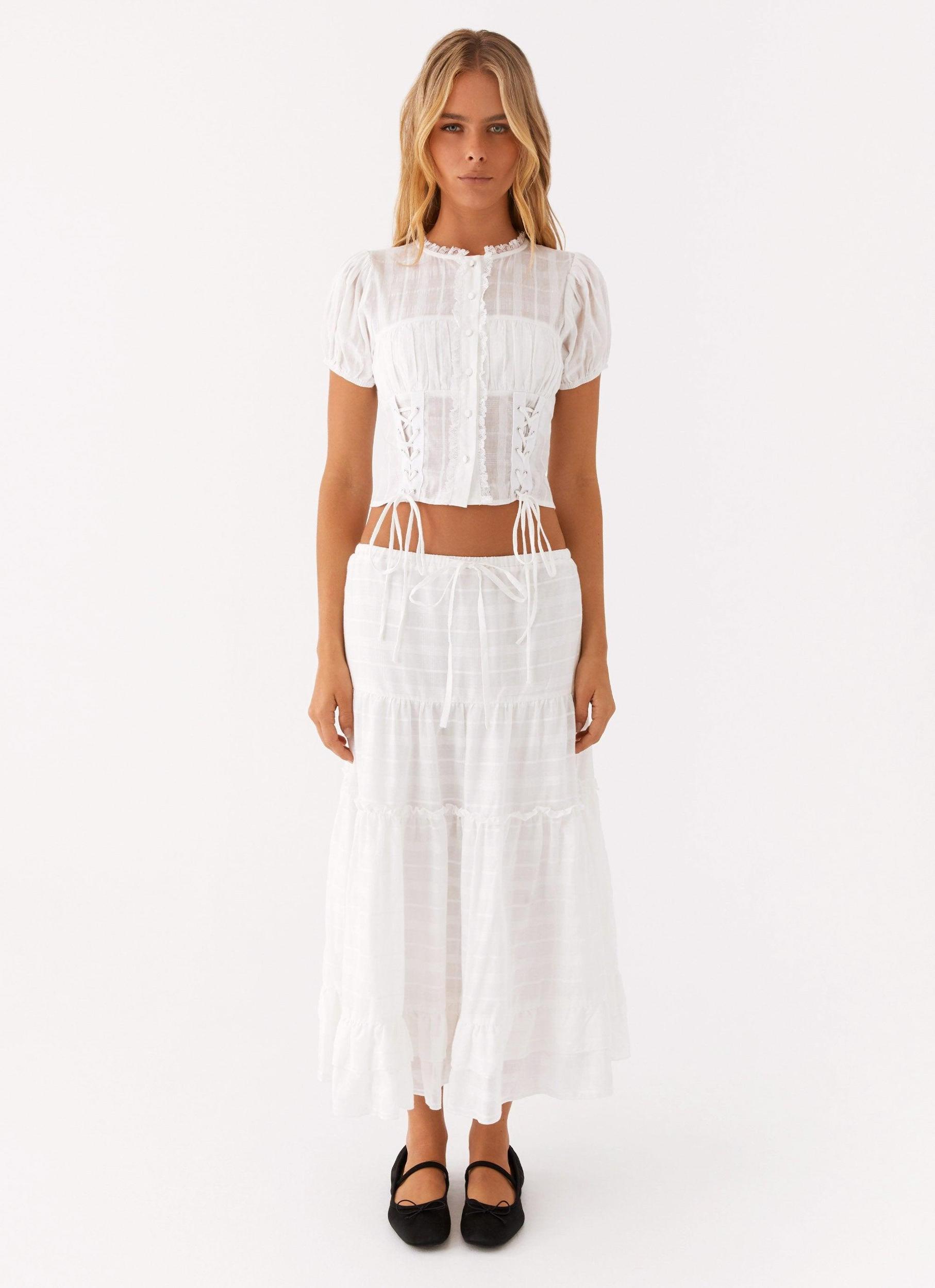 Beatrix Frill Midi Skirt - White Product Image