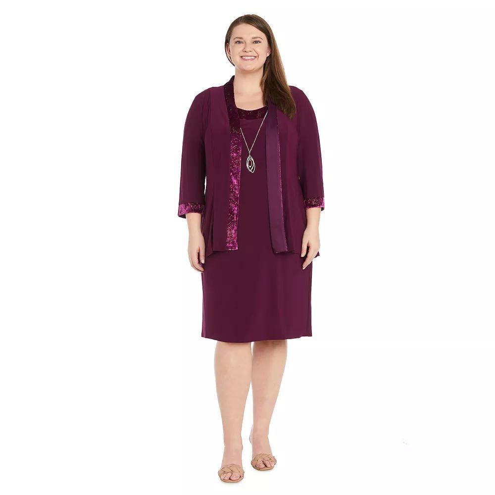 Plus Size R&M Richards 2-pc. Banded Glitter Velvet Trim Jacket & Dress Set, Women's, Size: 18 W, Red Product Image