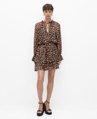 Mango Womens Leopard Print Flared Dress Product Image