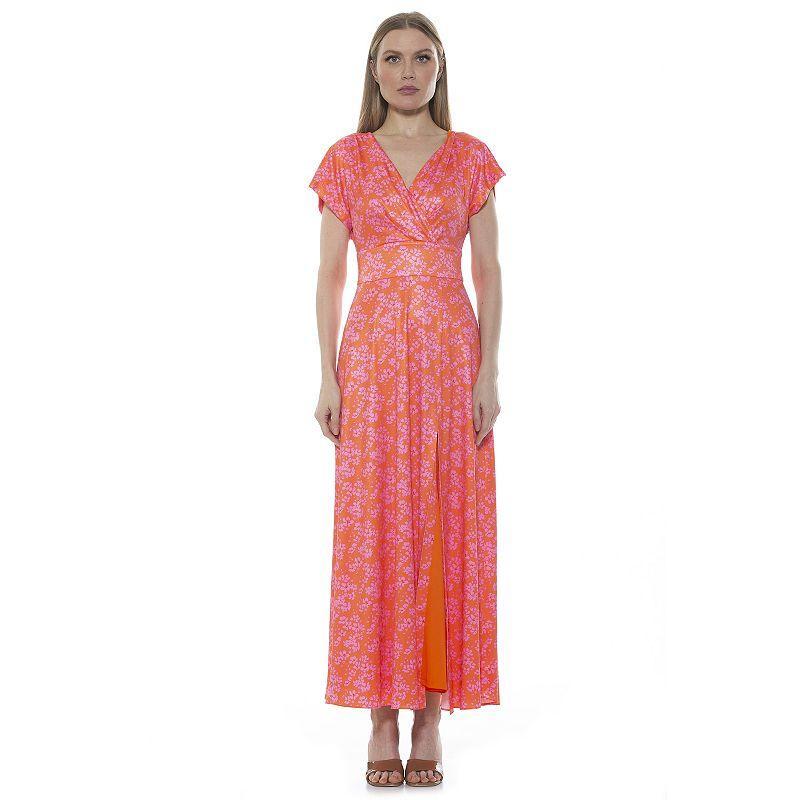 Women's ALEXIA ADMOR Brielle Surplice Maxi Dress, Size: XS, Brown Team Product Image