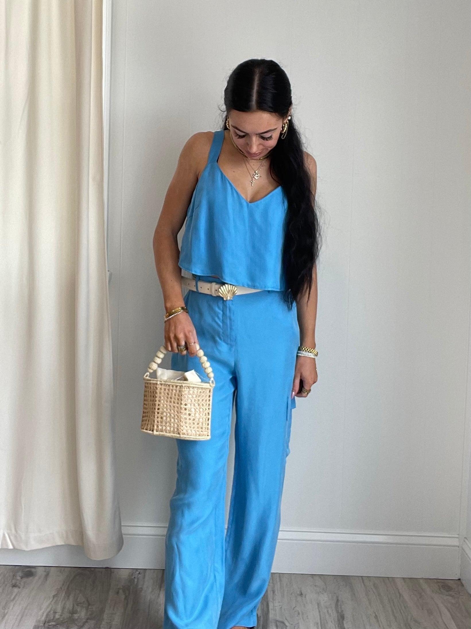 FINAL SALE Mella Wide Leg Cargo Pants | Blue Product Image
