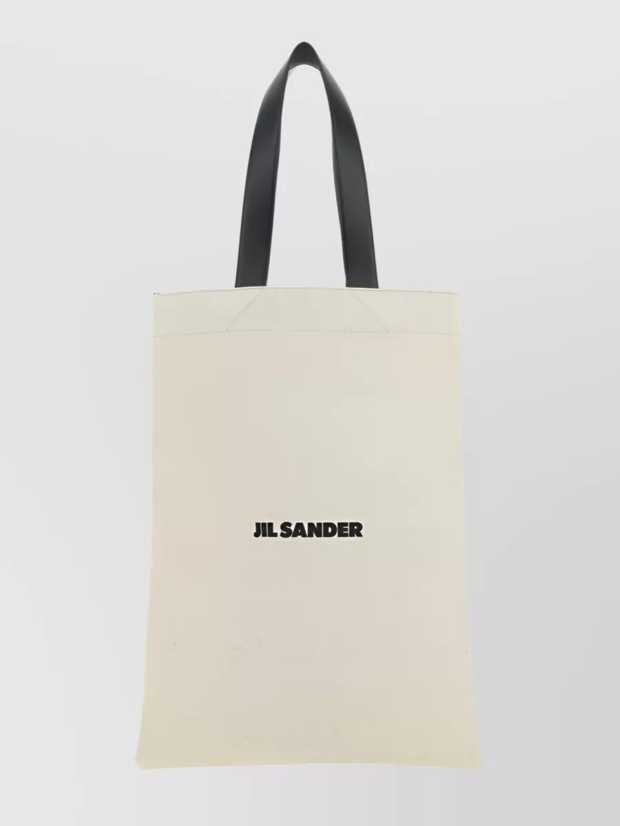 JIL SANDER Logo Print Cotton Tote Bag In Cream Product Image