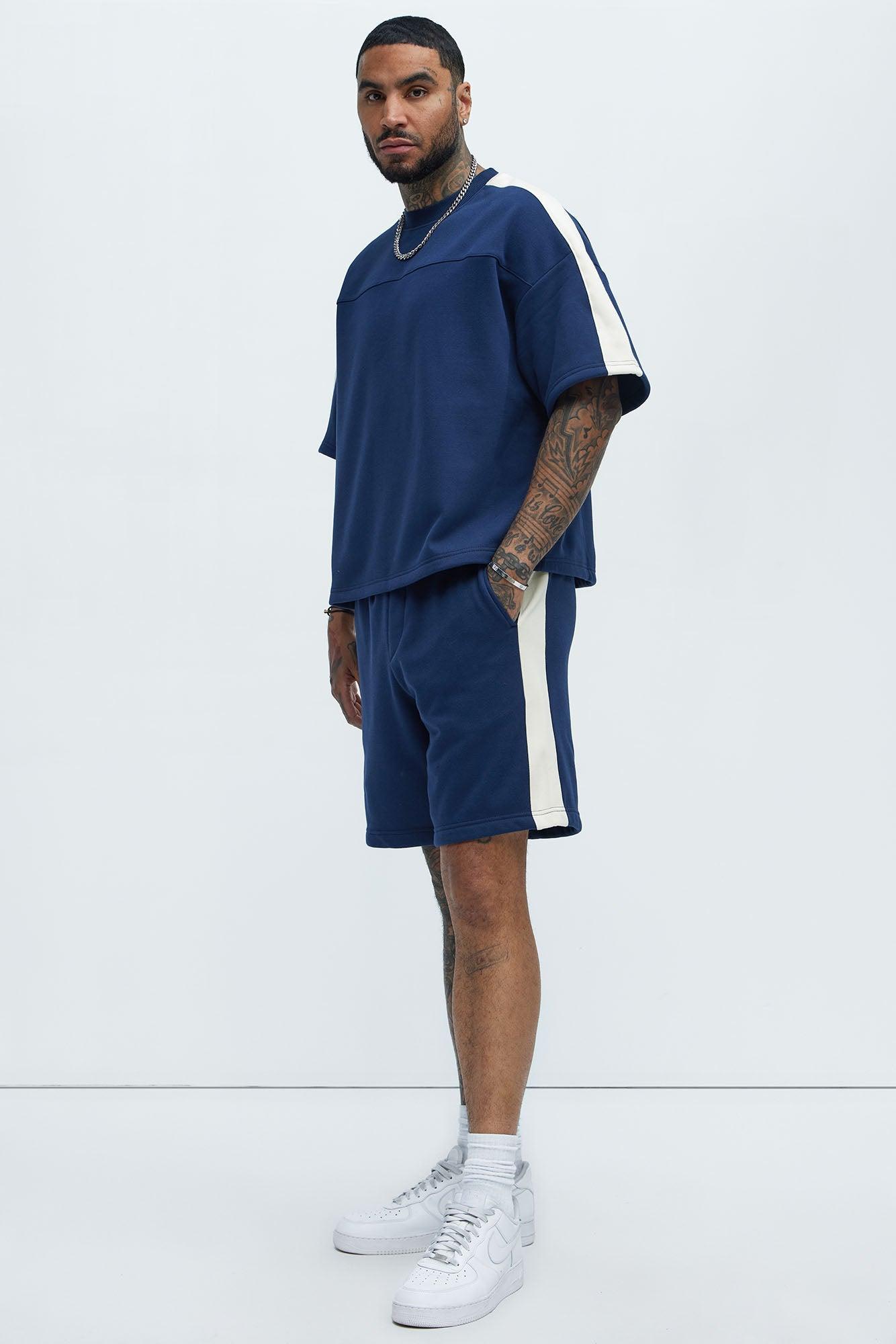 Tyson Oversized Heavyweight Striped Tee - Navy Product Image