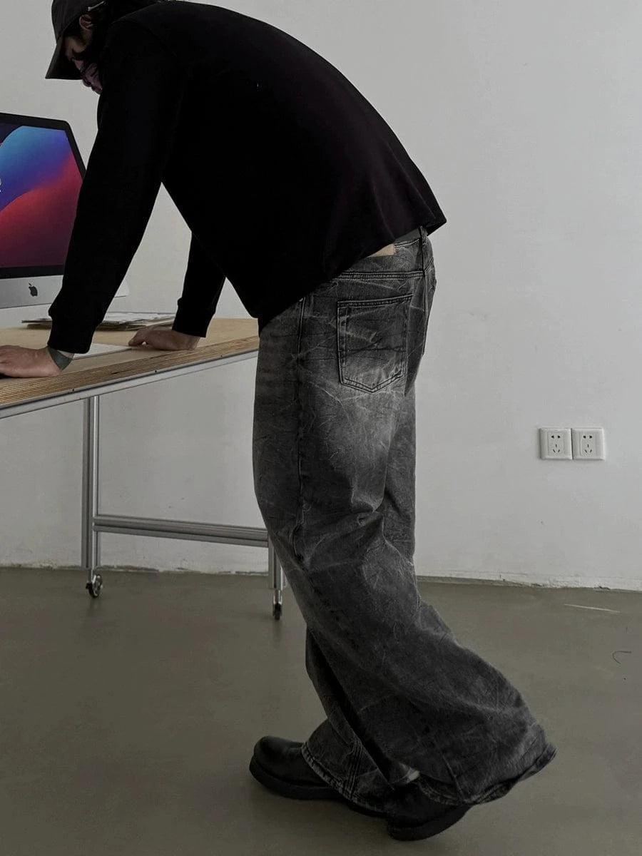 RT No. 18827 WASHED BLACK BAGGY STRAIGHT DENIM JEANS Product Image