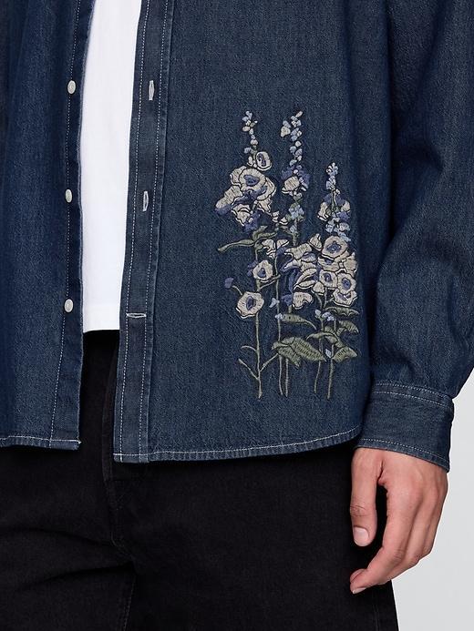 Embroidered Denim Big Shirt Product Image