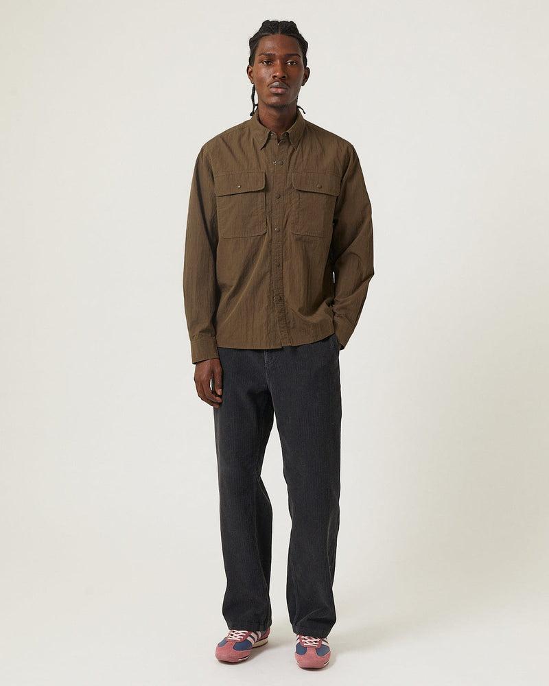 Crinkled Cotton Nylon Shirt - Brown Product Image