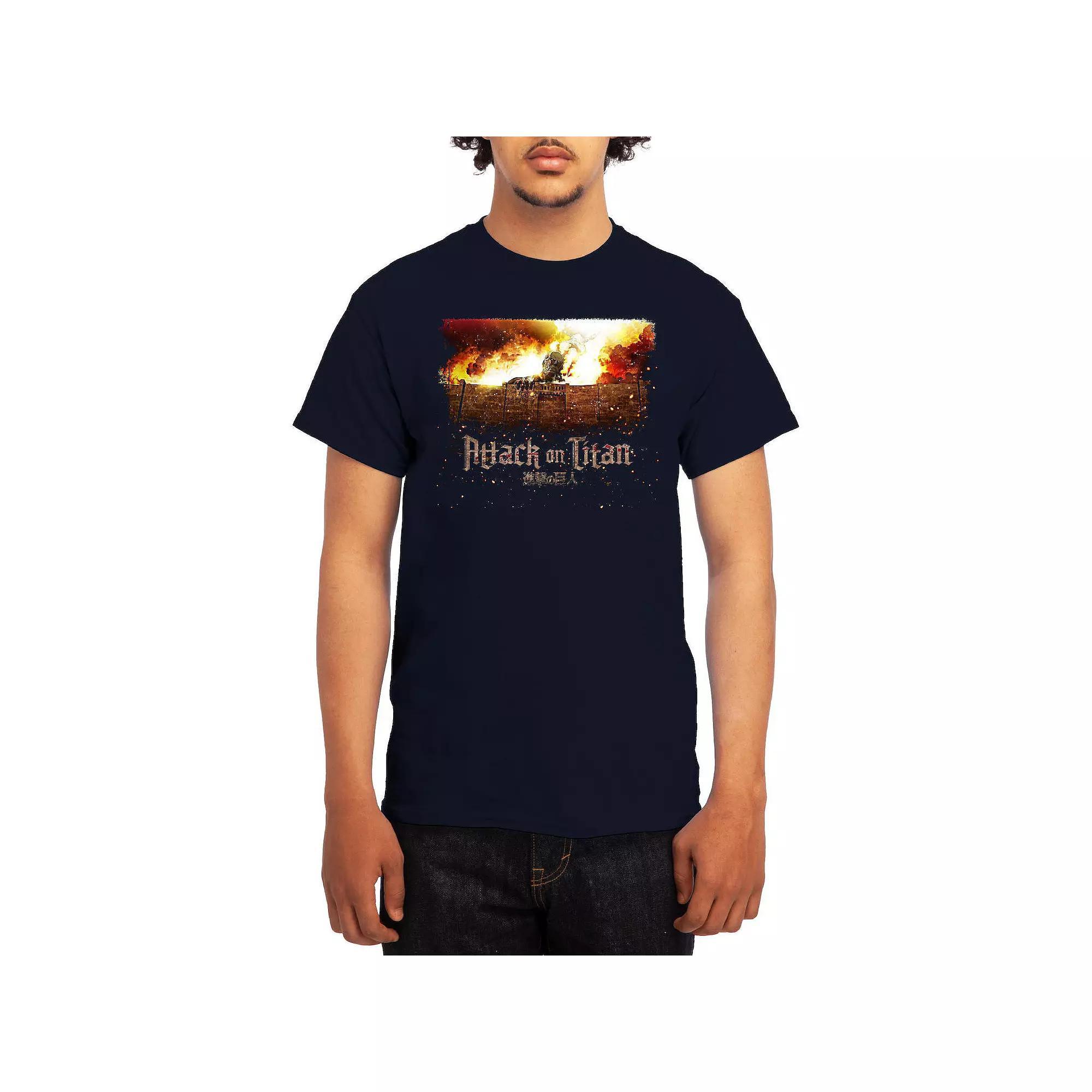 Men's Attack on Titan Firey Titan Behind Wall Tee, Boy's, Size: Large, Blue Product Image