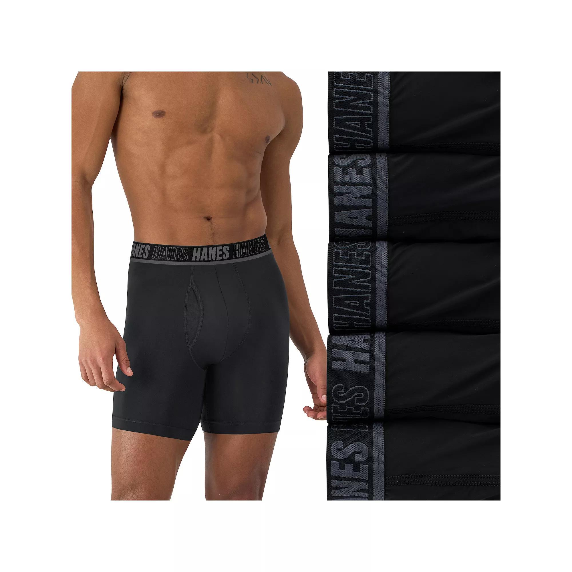 Hanes Moves Ultimate 4+1 Bonus Pack Men's Anti-Chafe Boxer Brief Underwear Total Support Pouch X-Temp 6", Size: Medium, Black Product Image