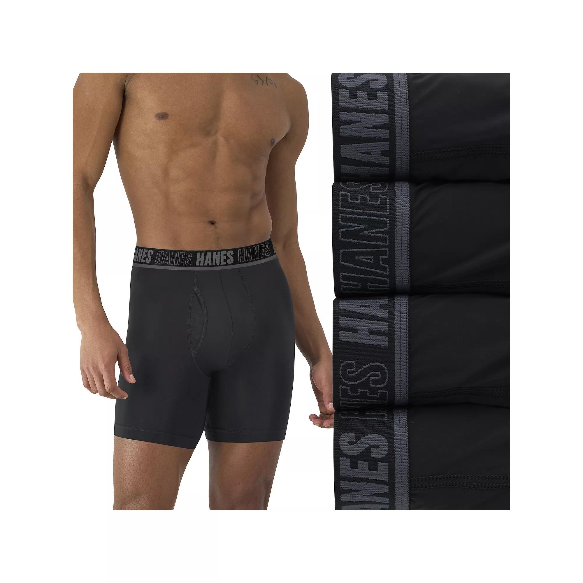 Hanes Moves Ultimate 4-Pack Men's Anti-Chafe Boxer Brief Underwear Total Support Pouch X-Temp 6", Size: Large, Black Product Image