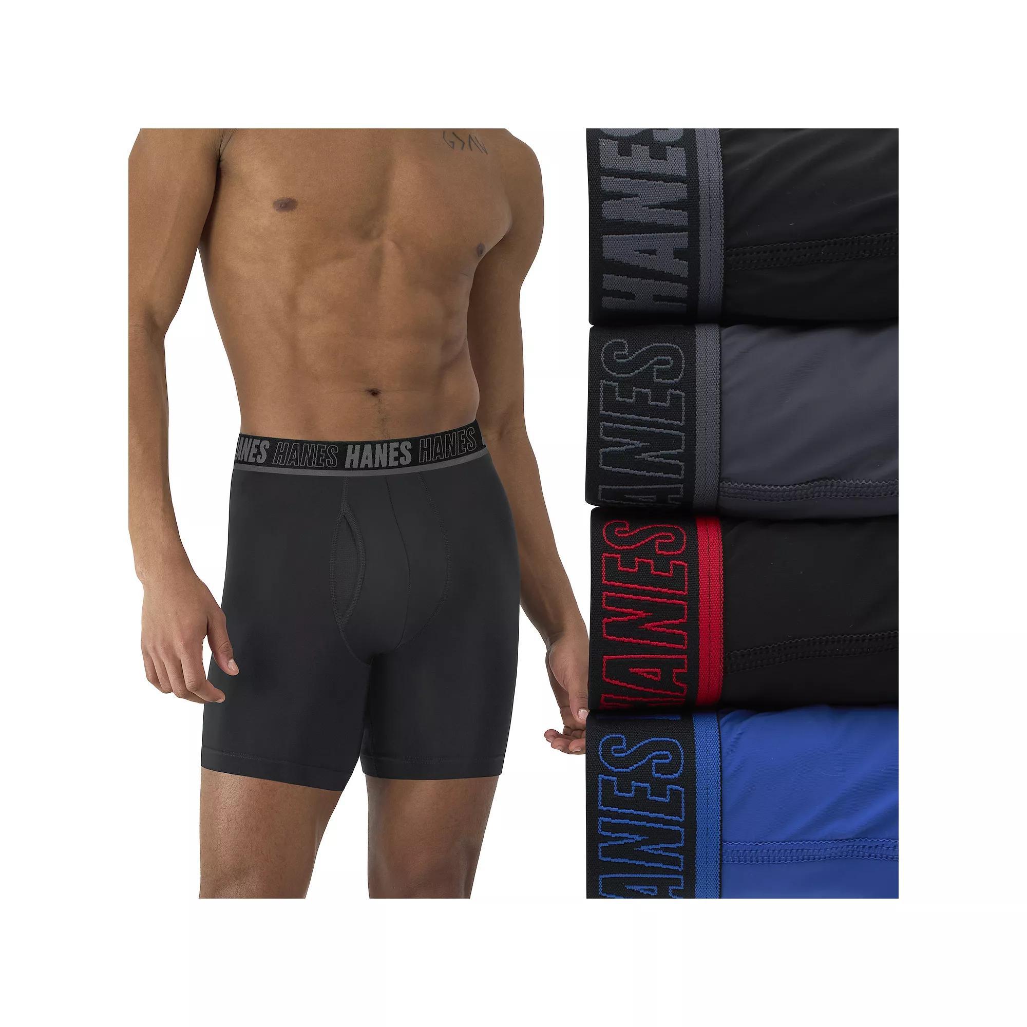 Hanes Moves Ultimate 4-Pack Men's Anti-Chafe Boxer Brief Underwear Total Support Pouch X-Temp 6", Size: Medium, Black Grey Product Image