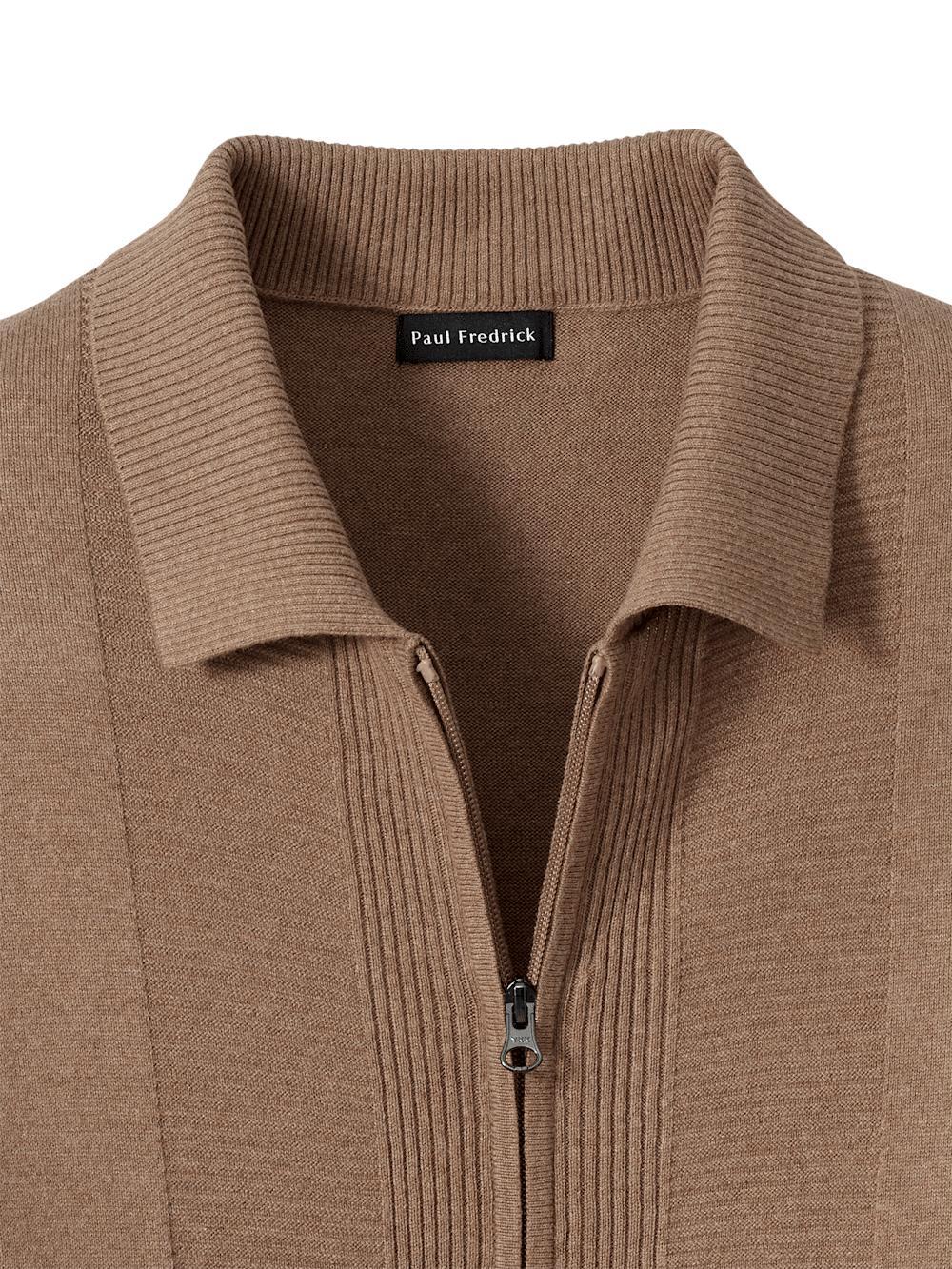 Silk Cotton Cashmere Full Zip Polo - Camel Product Image