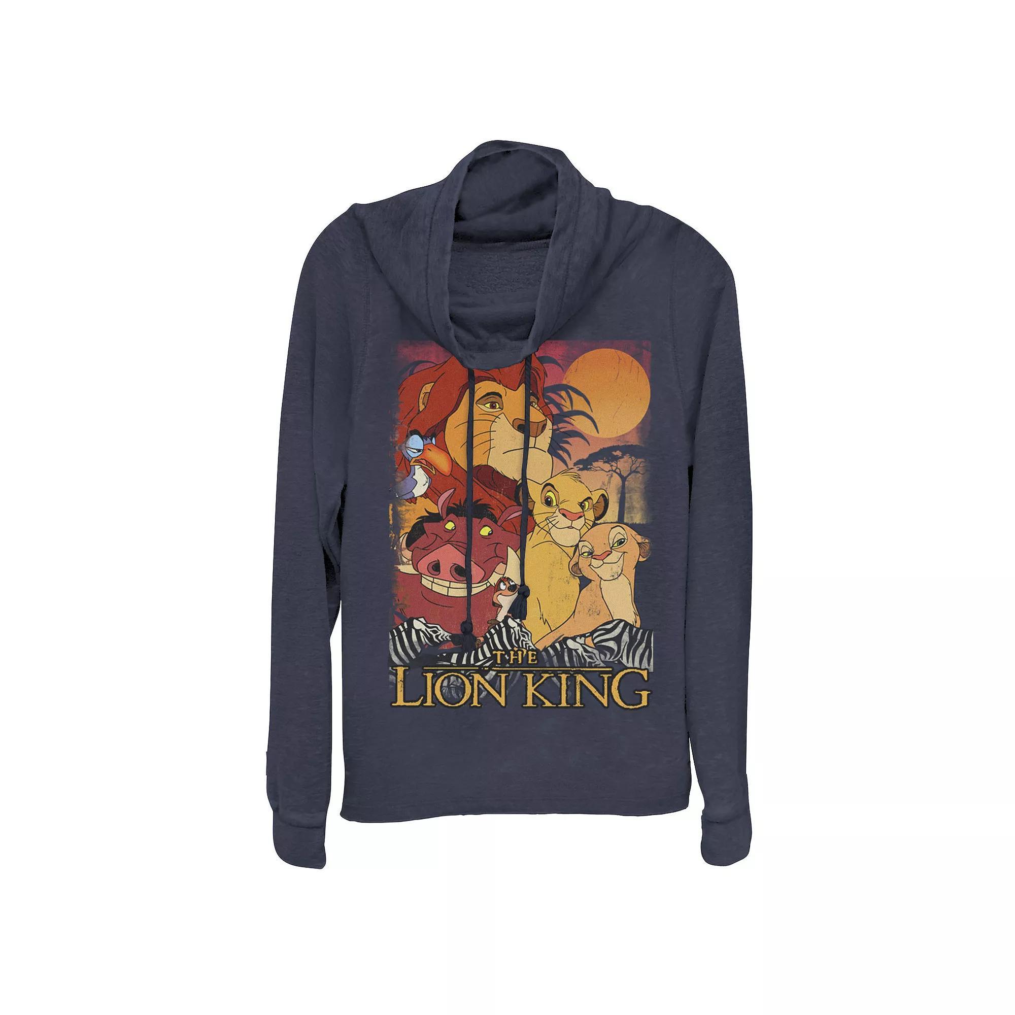 Disney's Lion King Juniors' Happy Group Sunset Cowlneck Graphic Lightweight Long Sleeve, Girl's, Size: XS, Blue Product Image