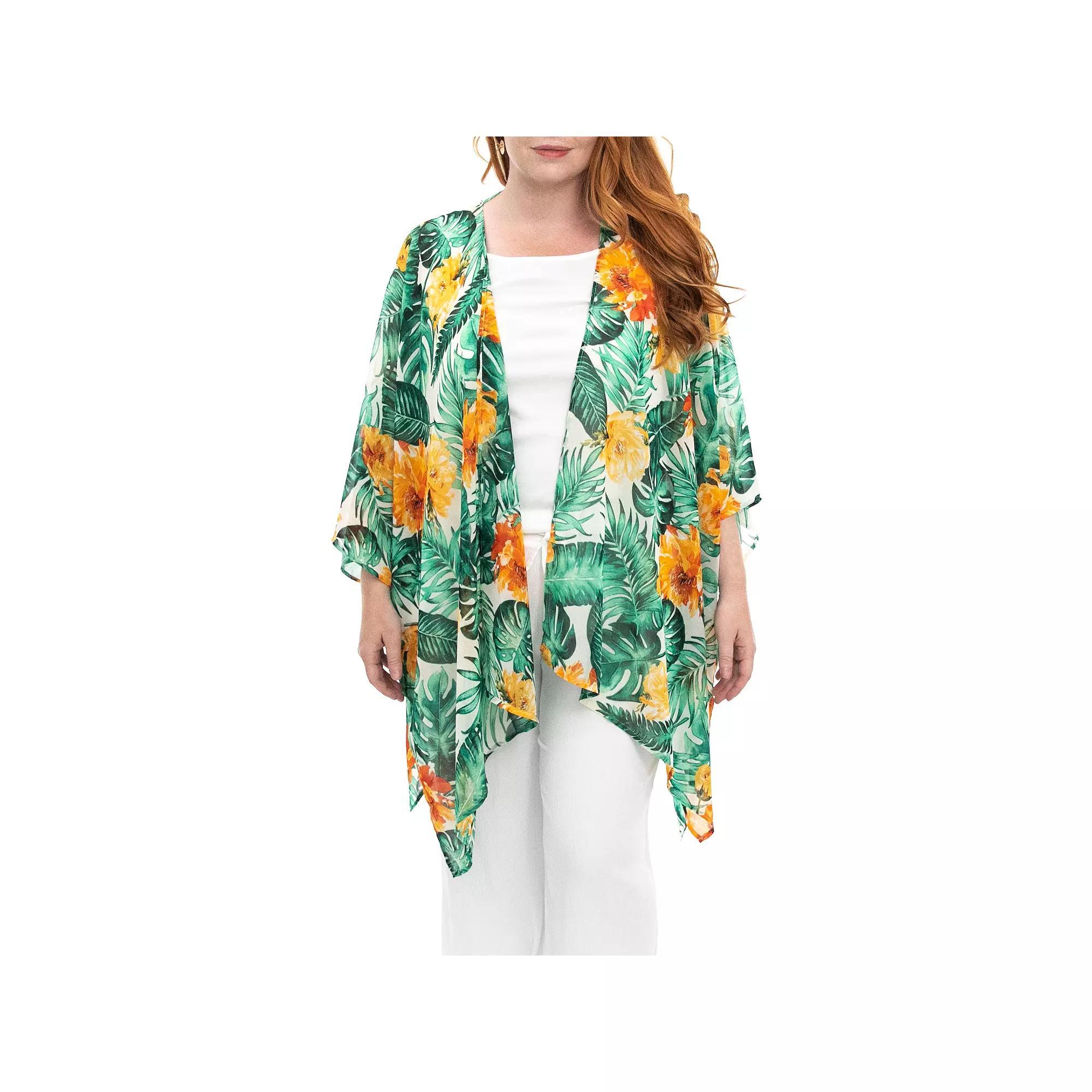 Women's Nina Leonard Floral Open-Front Kimono, Ivory Team Product Image