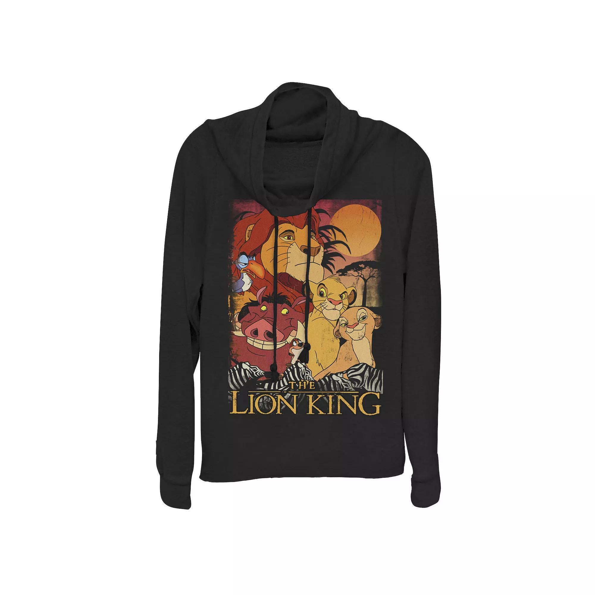 Disney's Lion King Juniors' Happy Group Sunset Cowlneck Graphic Lightweight Long Sleeve, Girl's, Size: XS, Blue Product Image