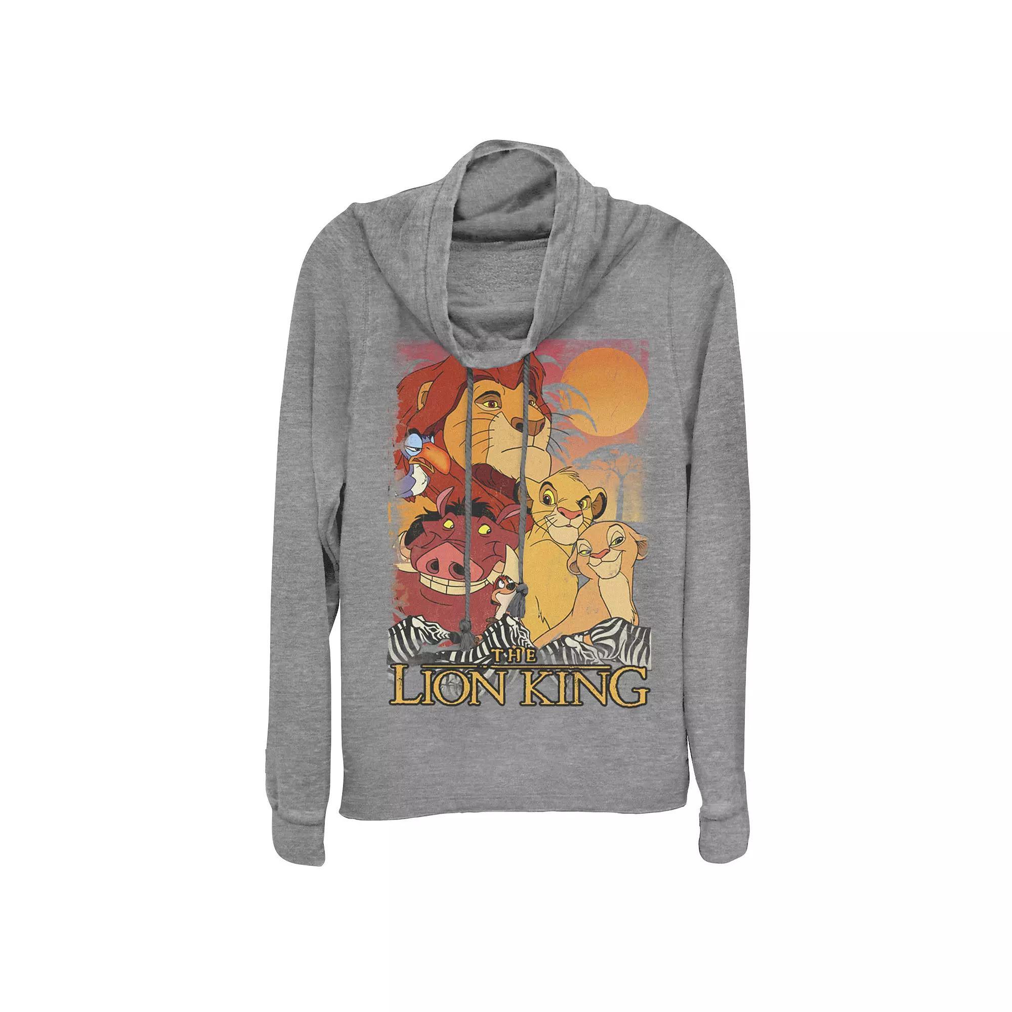 Disney's Lion King Juniors' Happy Group Sunset Cowlneck Graphic Lightweight Long Sleeve, Girl's, Size: XS, Blue Product Image