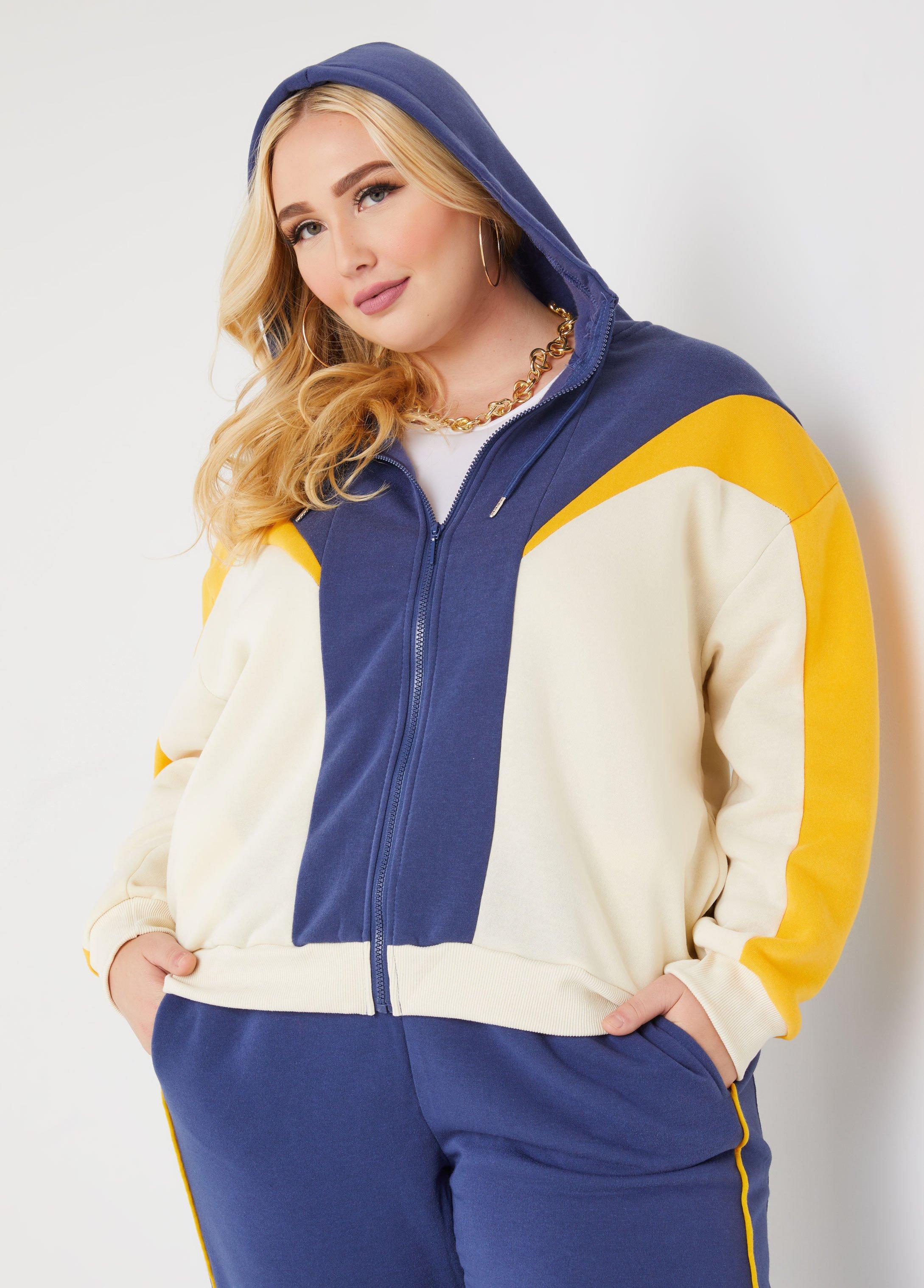 Plus Size Colorblock Fleece Hoodie Ashley Stewart Product Image
