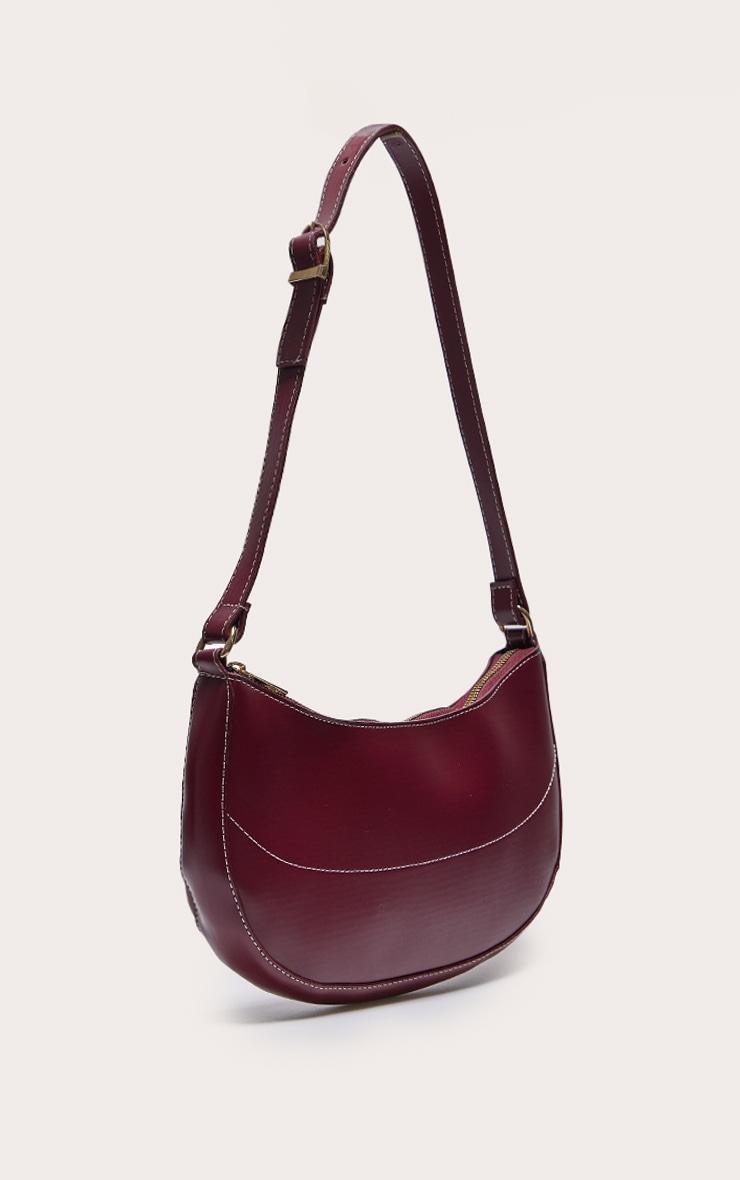 Burgundy PU Contrast Stitch Shoulder Bag Product Image