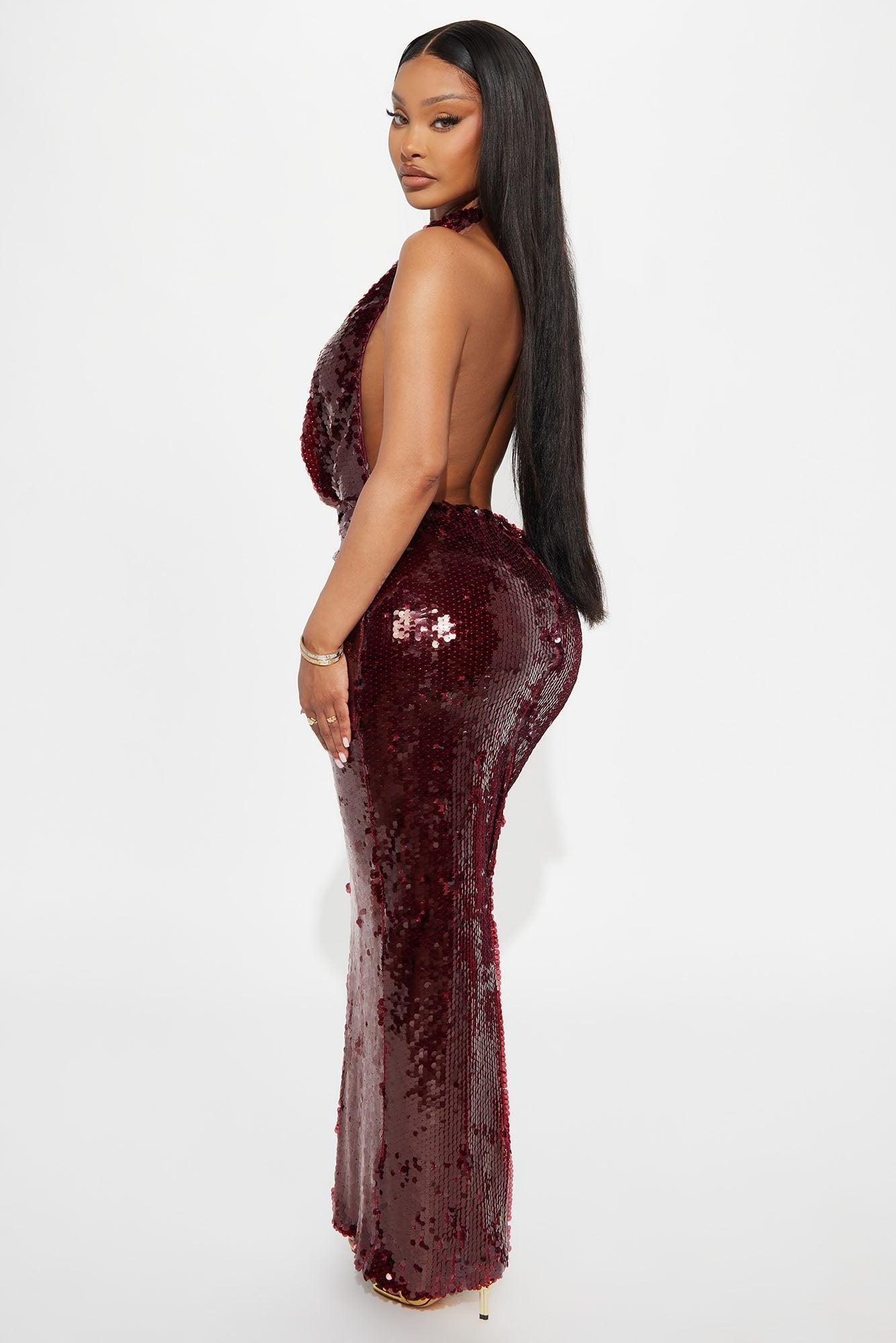 Celestial Sequin Gown  - Burgundy Product Image