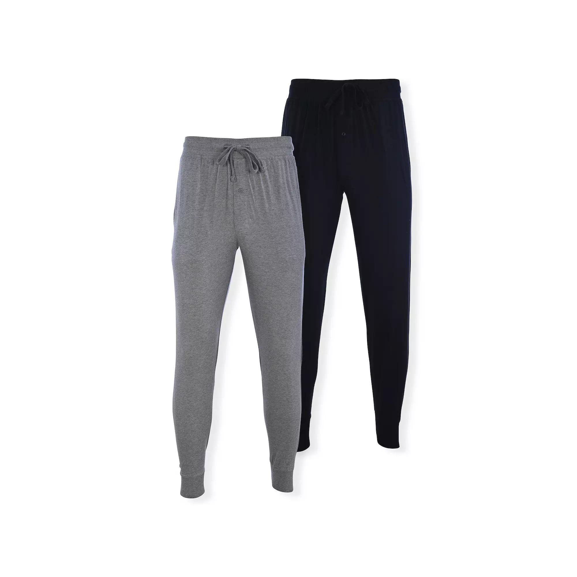 Big & Tall Hanes Modern-Fit Jersey Banded Bottom Pajama Pants, Mens Black Gray Grey Product Image