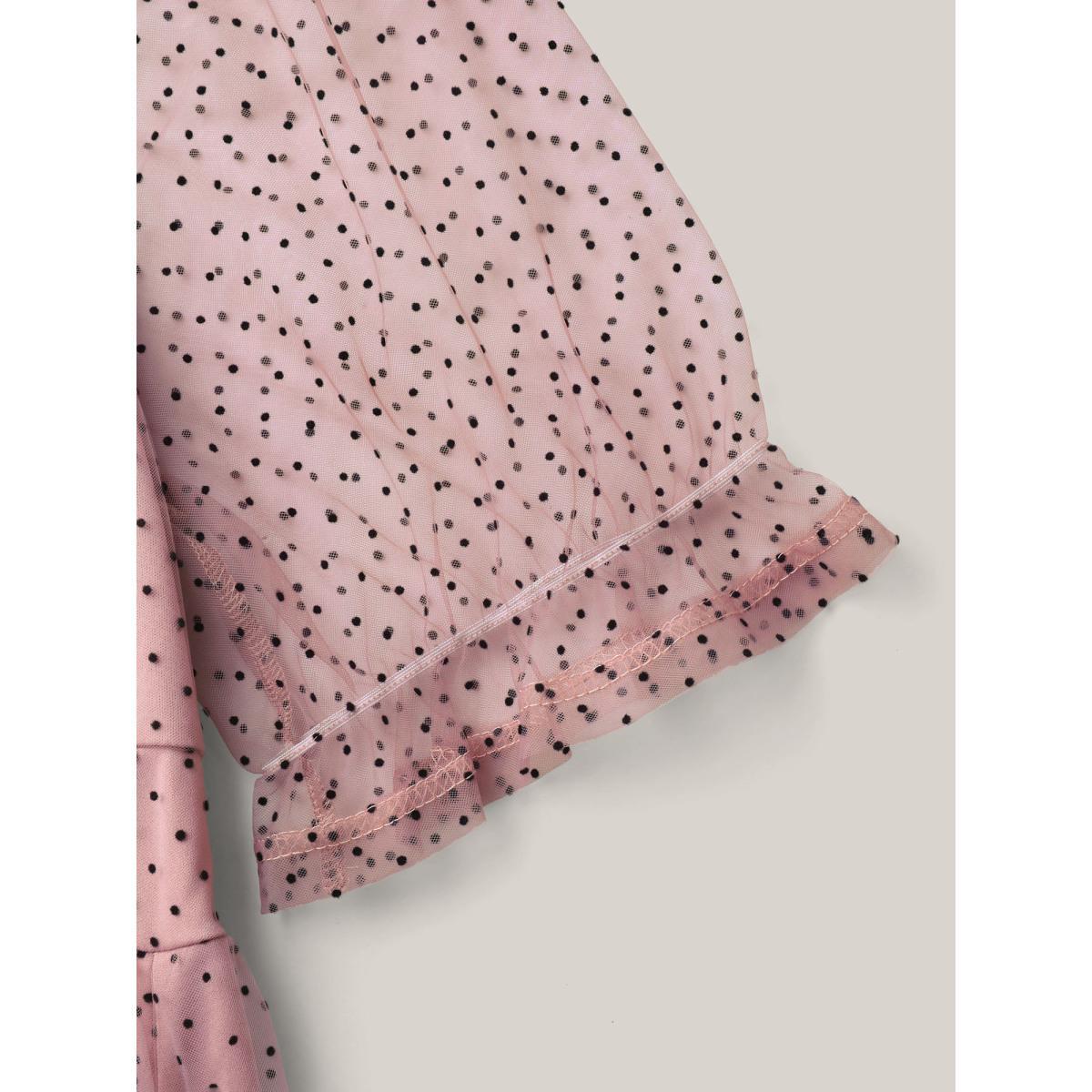 Plus Size Polka Dot Print Ruched Textured Midi Dress DustyPink Women Heart neckline Short sleeve Curvy BloomChic 10/M Product Image