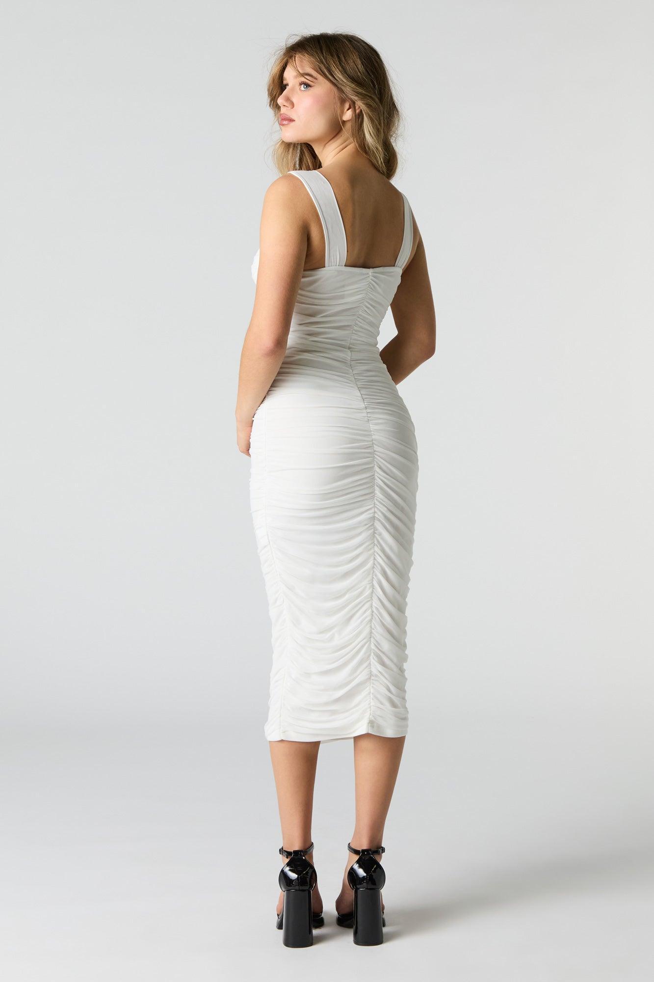 Mesh Ruched Bustier Midi Dress Female Product Image