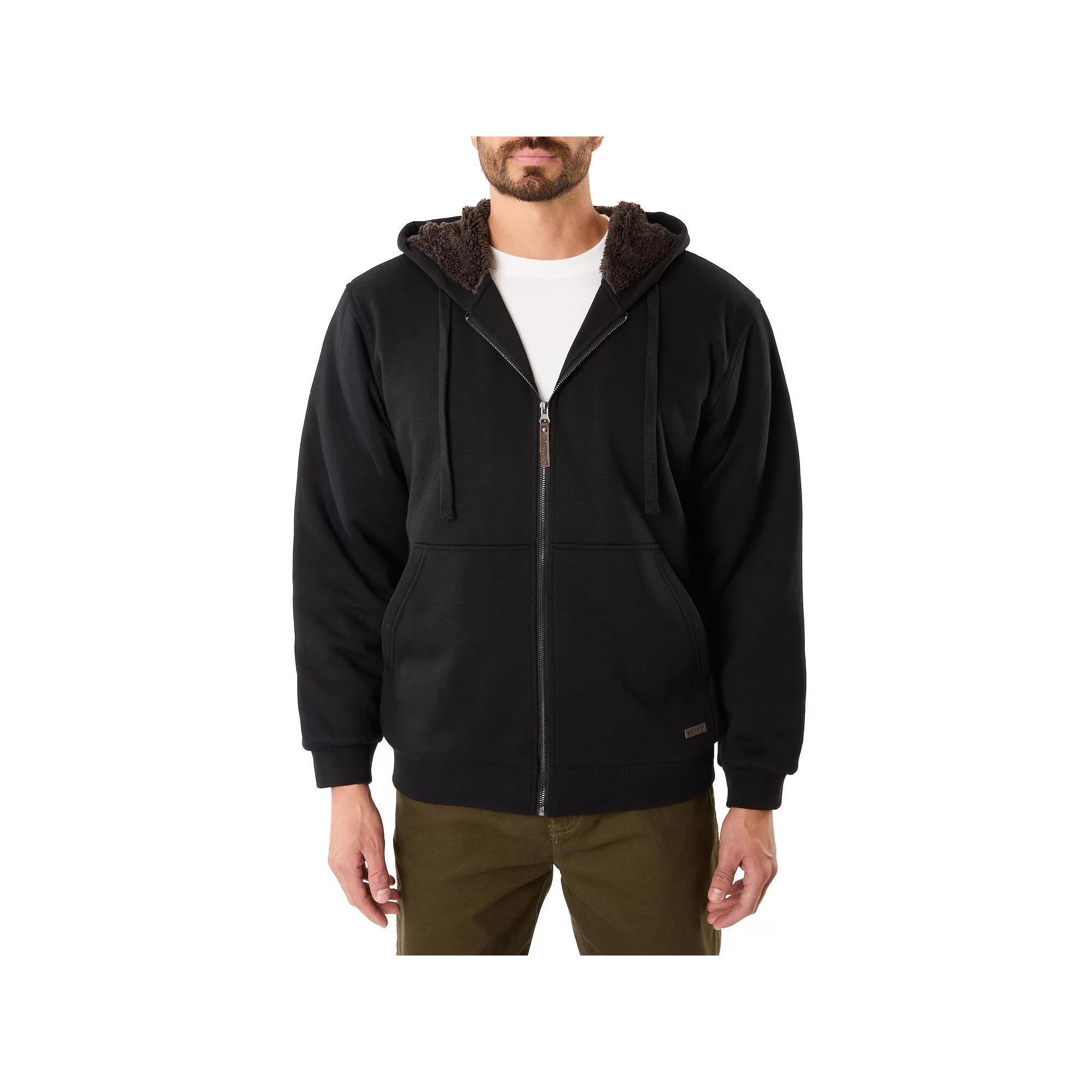 Men's Smith's Workwear Buffalo Plaid Sweater Fleece Hooded Jacket, Size: XL, Grey Grey Black Product Image
