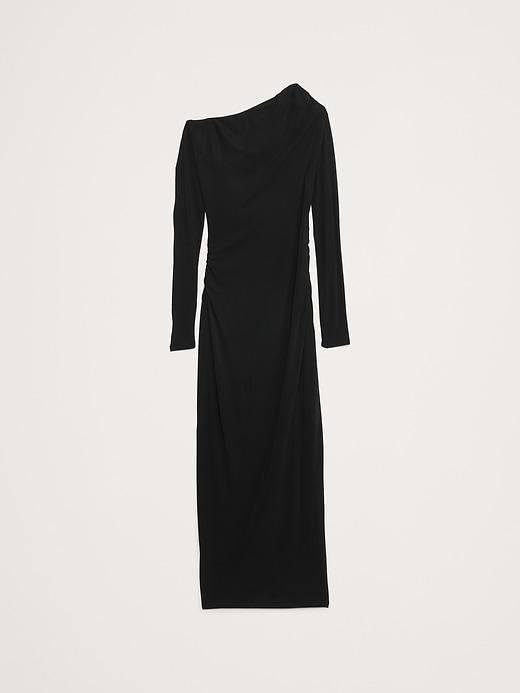 Jersey Knit Asymmetrical Draped Maxi Dress Product Image