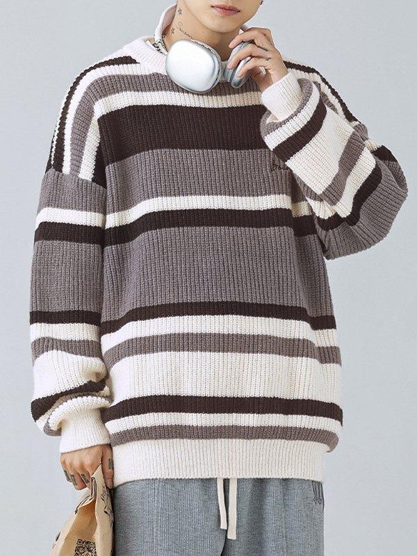 Men's Contrast Striped Vintage Pullover Sweater Product Image