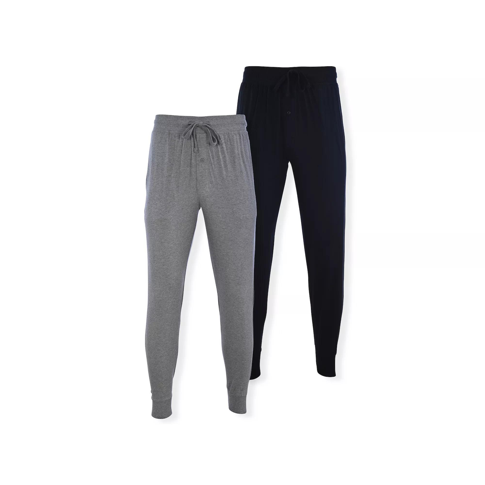 Big & Tall Hanes Modern-Fit Jersey Banded Bottom Pajama Pants, Mens Black Gray Grey Product Image