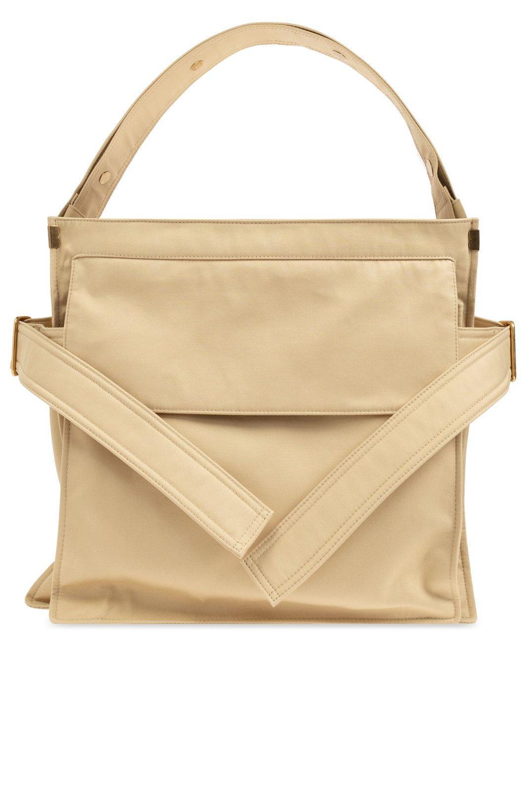BURBERRY Logo Embroidered Medium Trench Tote Bag In Flax Product Image