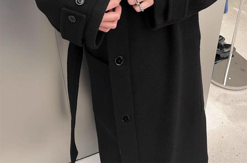 Button-Up Plain Long Coat Product Image